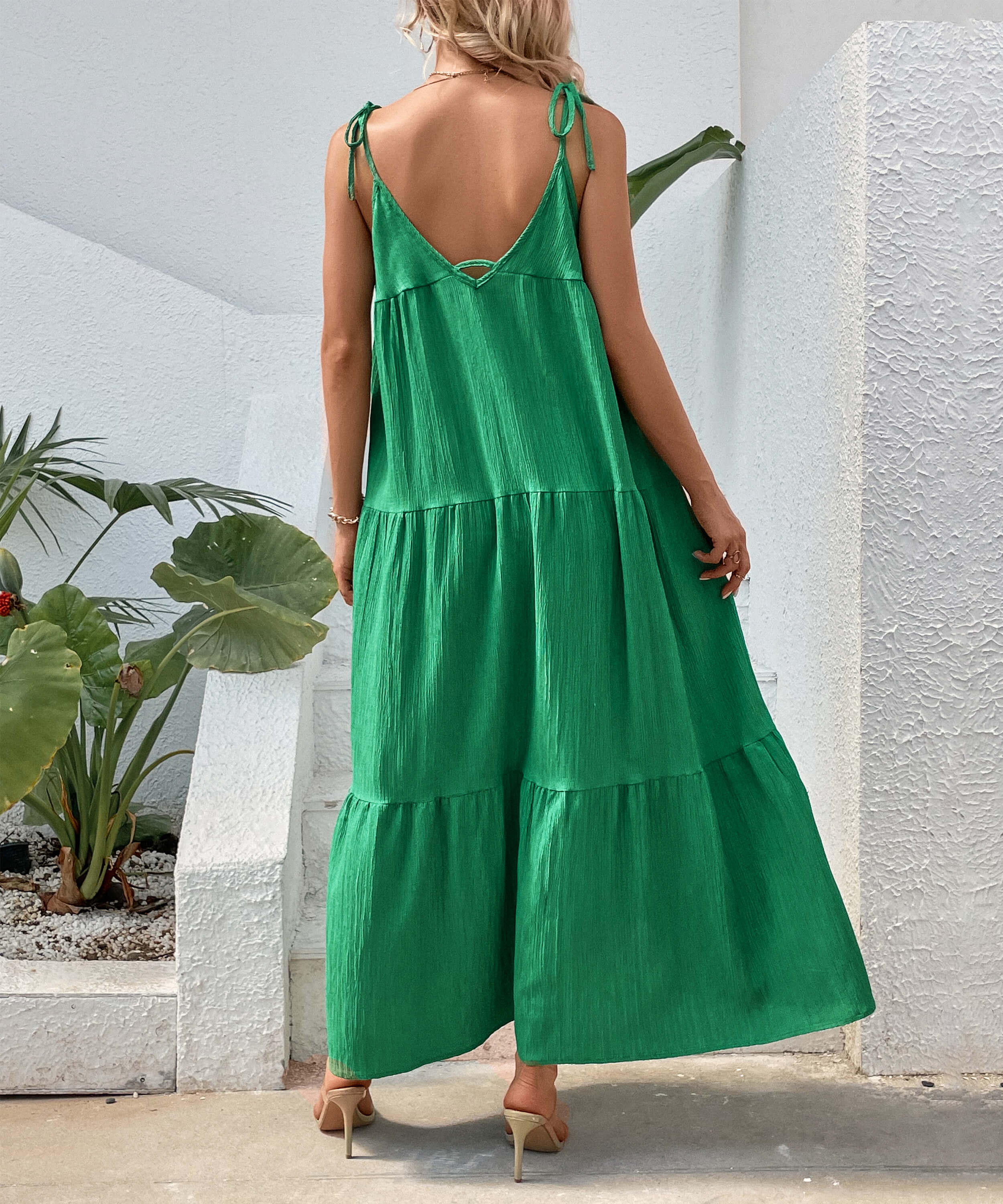 Shayna Flowy Tiered Maxi Dress - Green - Image 3