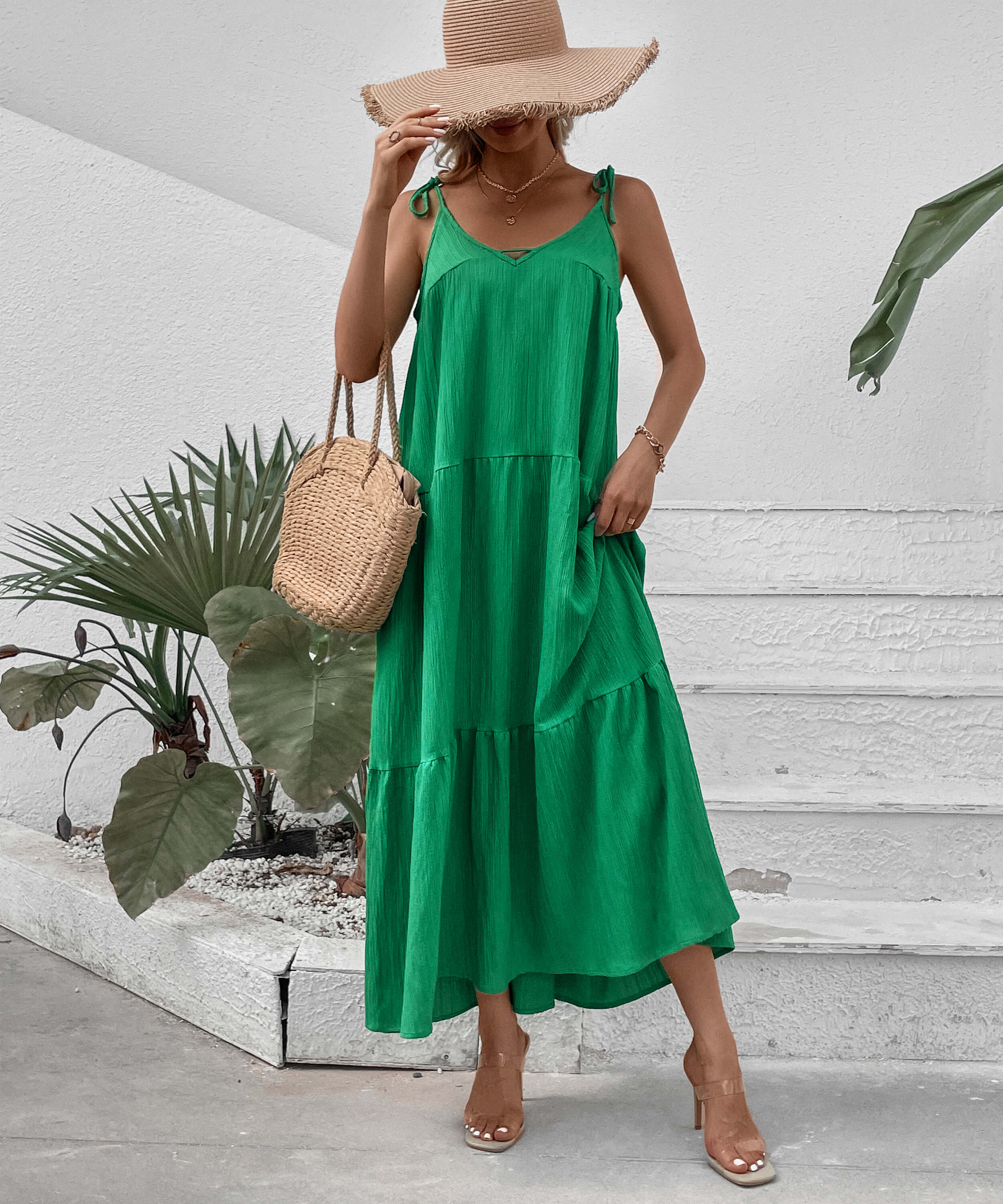 Shayna Flowy Tiered Maxi Dress - Green - Image 4