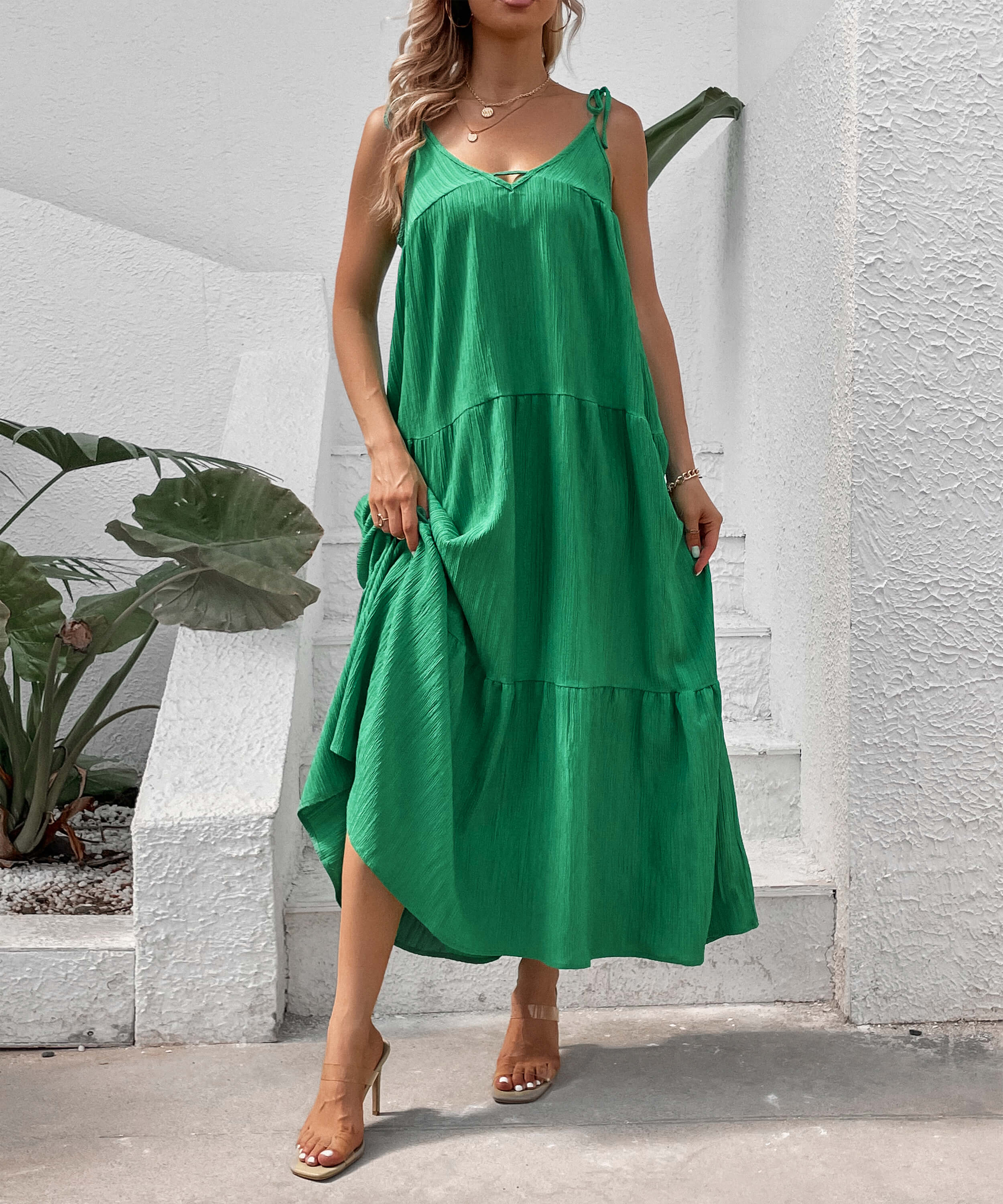 Shayna Flowy Tiered Maxi Dress - Green - Image 5