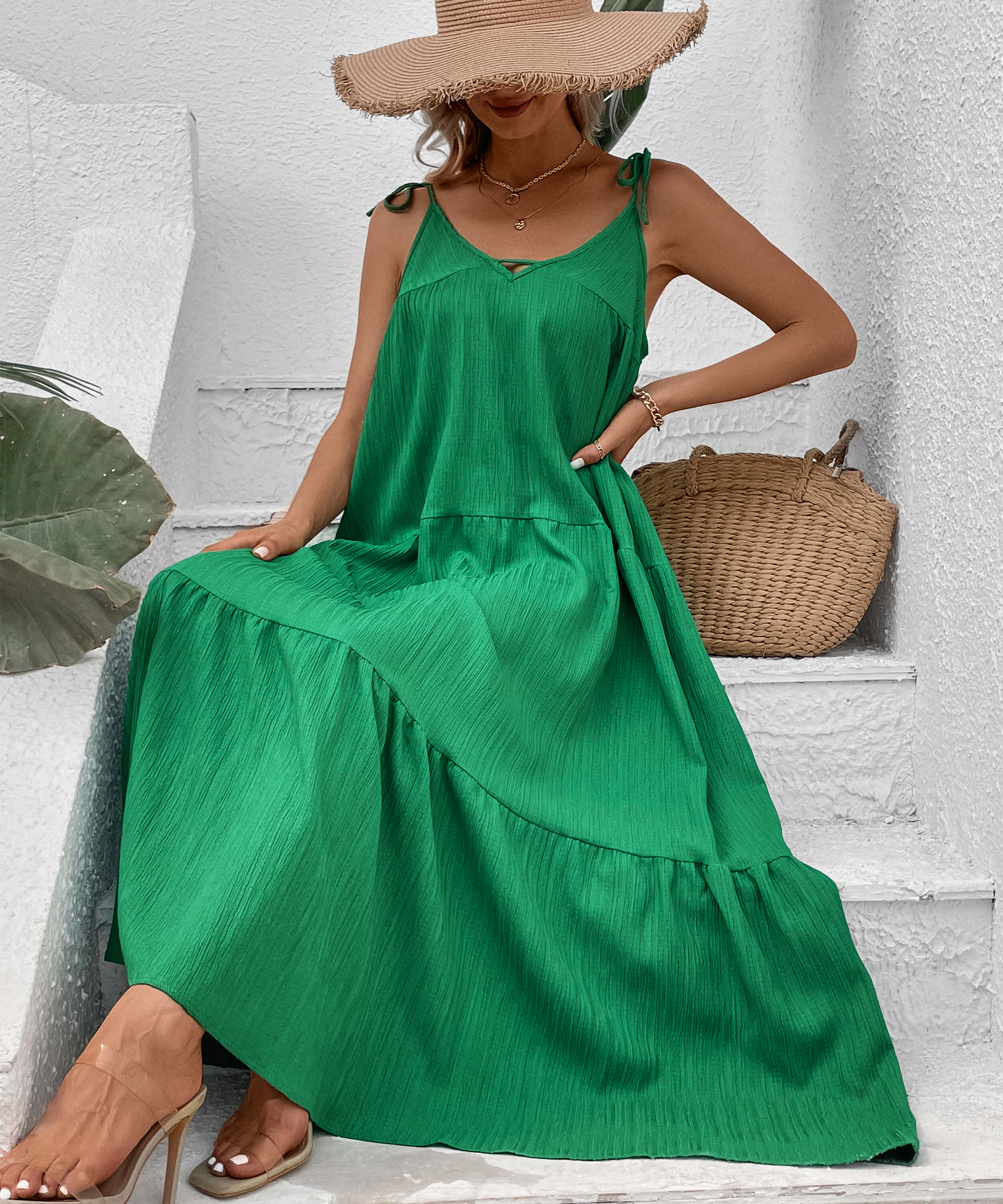 Shayna Flowy Tiered Maxi Dress - Green - Image 6