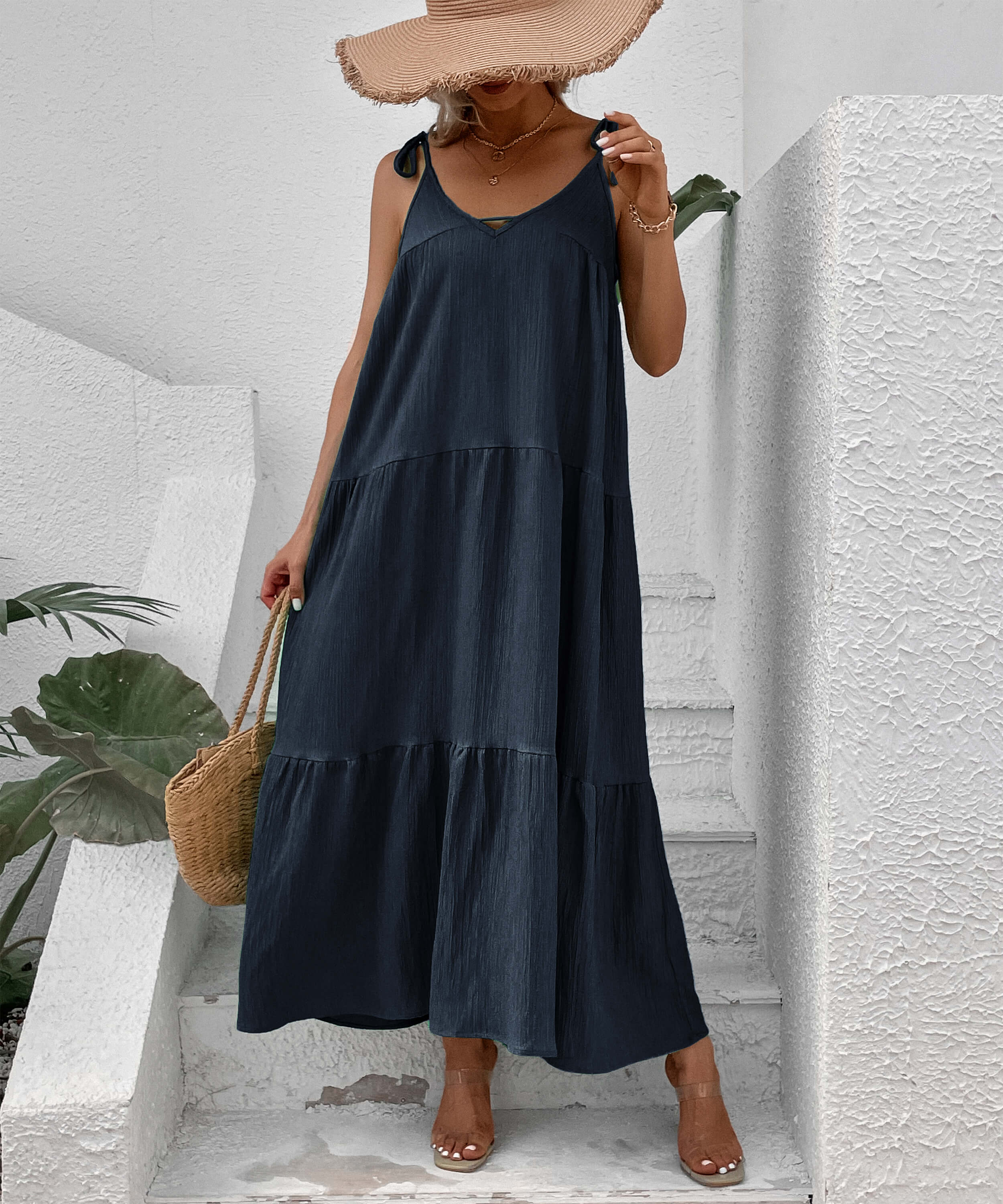 Shayna Flowy Tiered Maxi Dress - Navy - Image 2