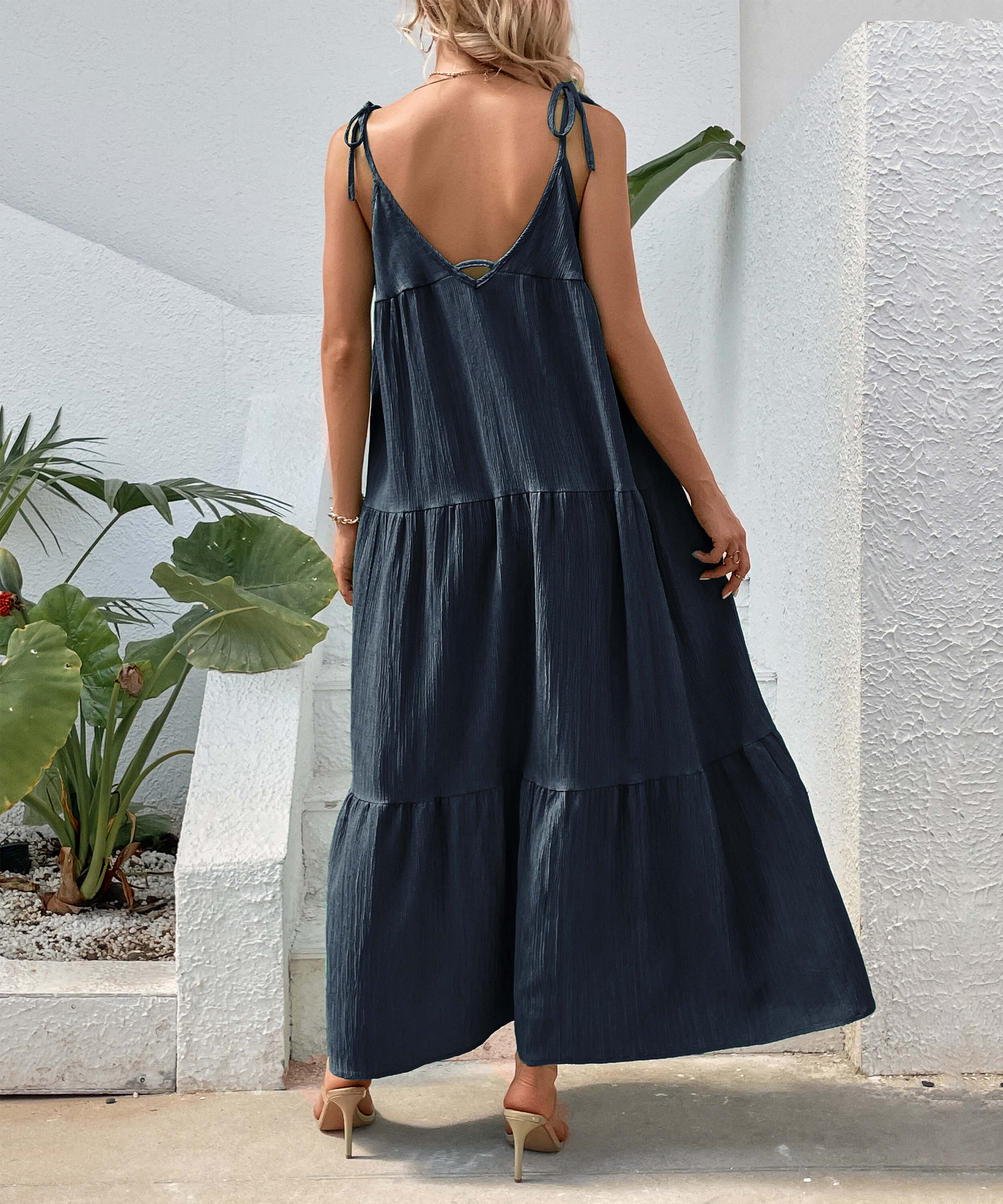 Shayna Flowy Tiered Maxi Dress - Navy - Image 3
