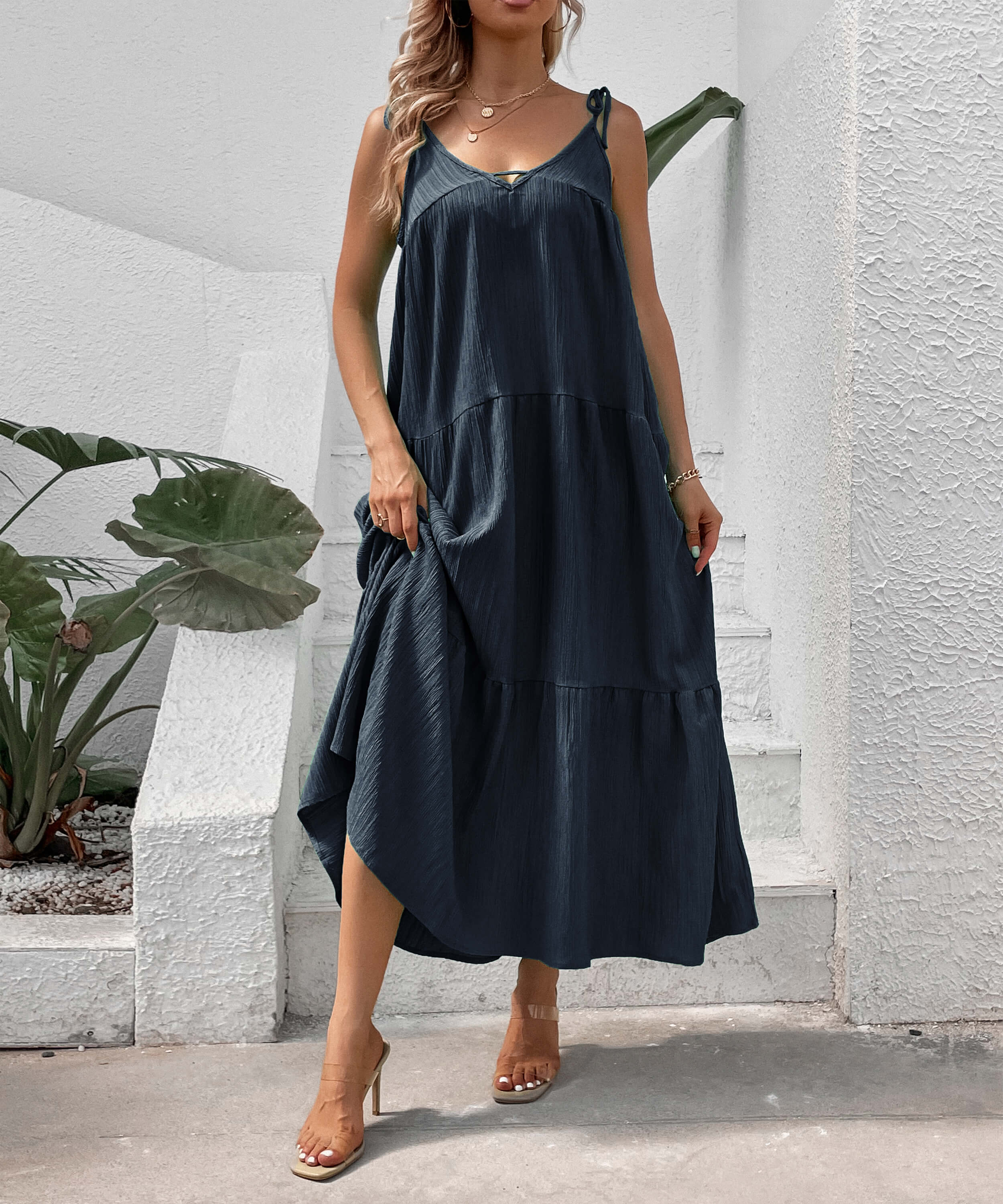 Shayna Flowy Tiered Maxi Dress - Navy - Image 4