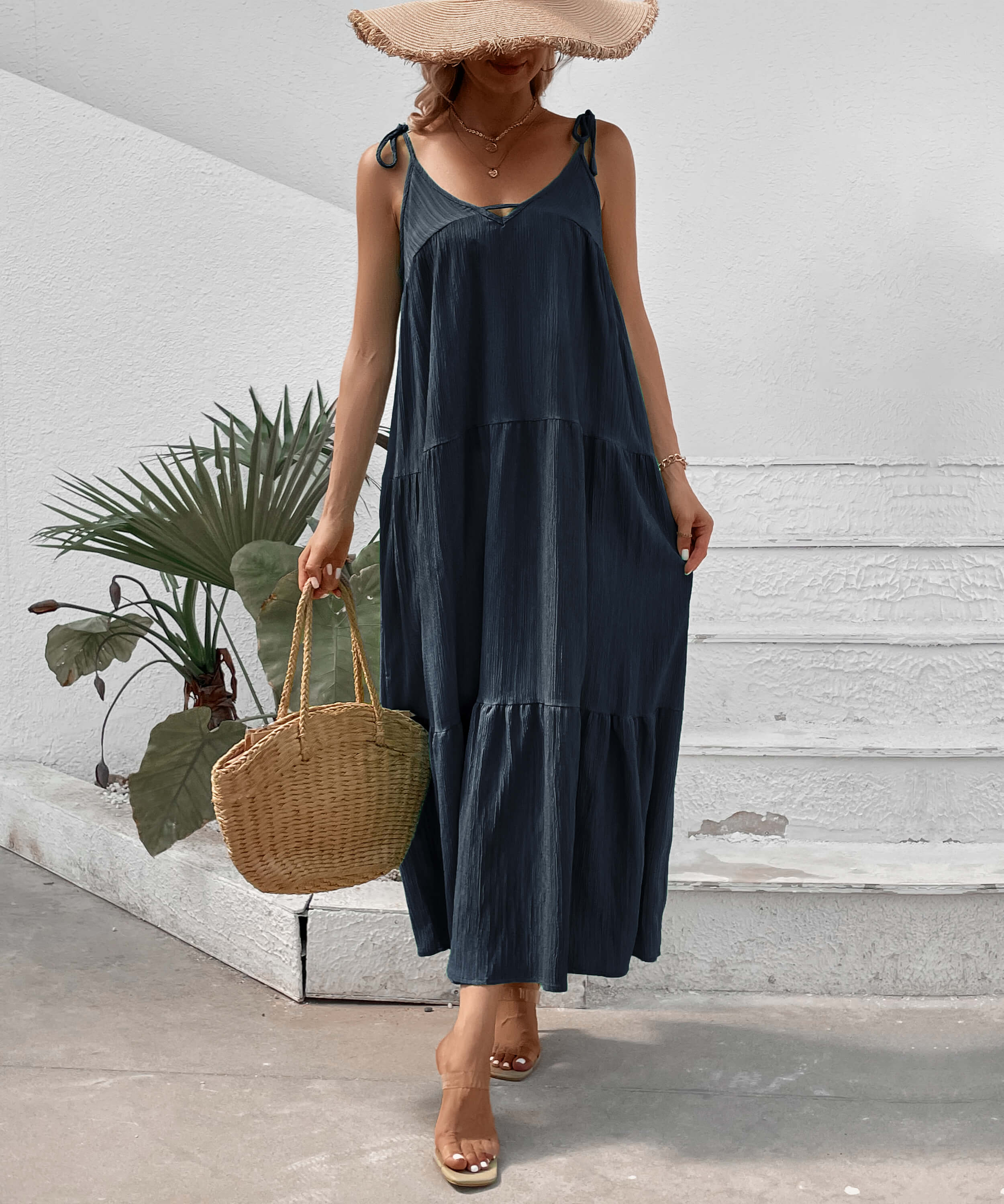Shayna Flowy Tiered Maxi Dress - Navy - Image 5