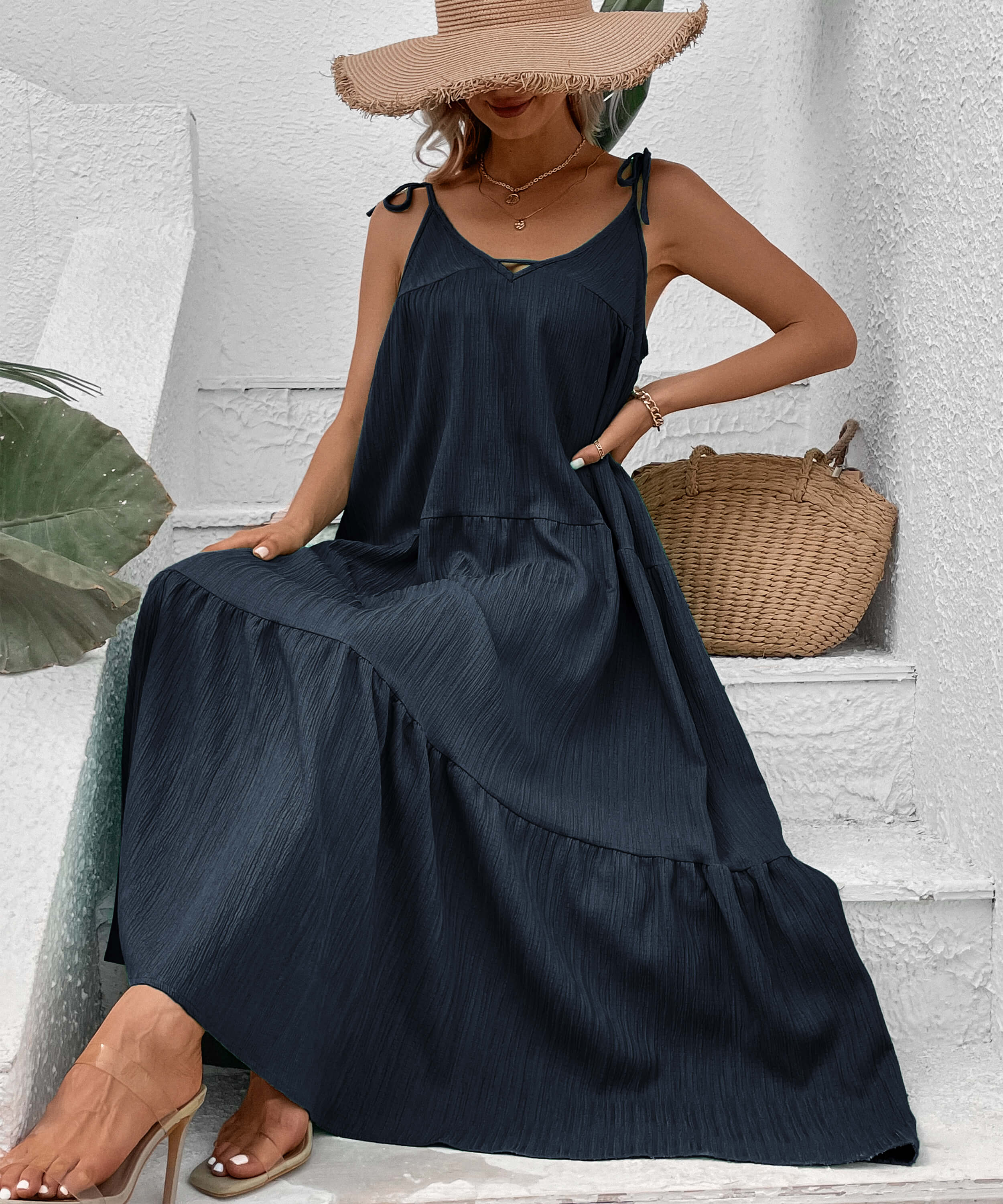 Shayna Flowy Tiered Maxi Dress - Navy - Image 6