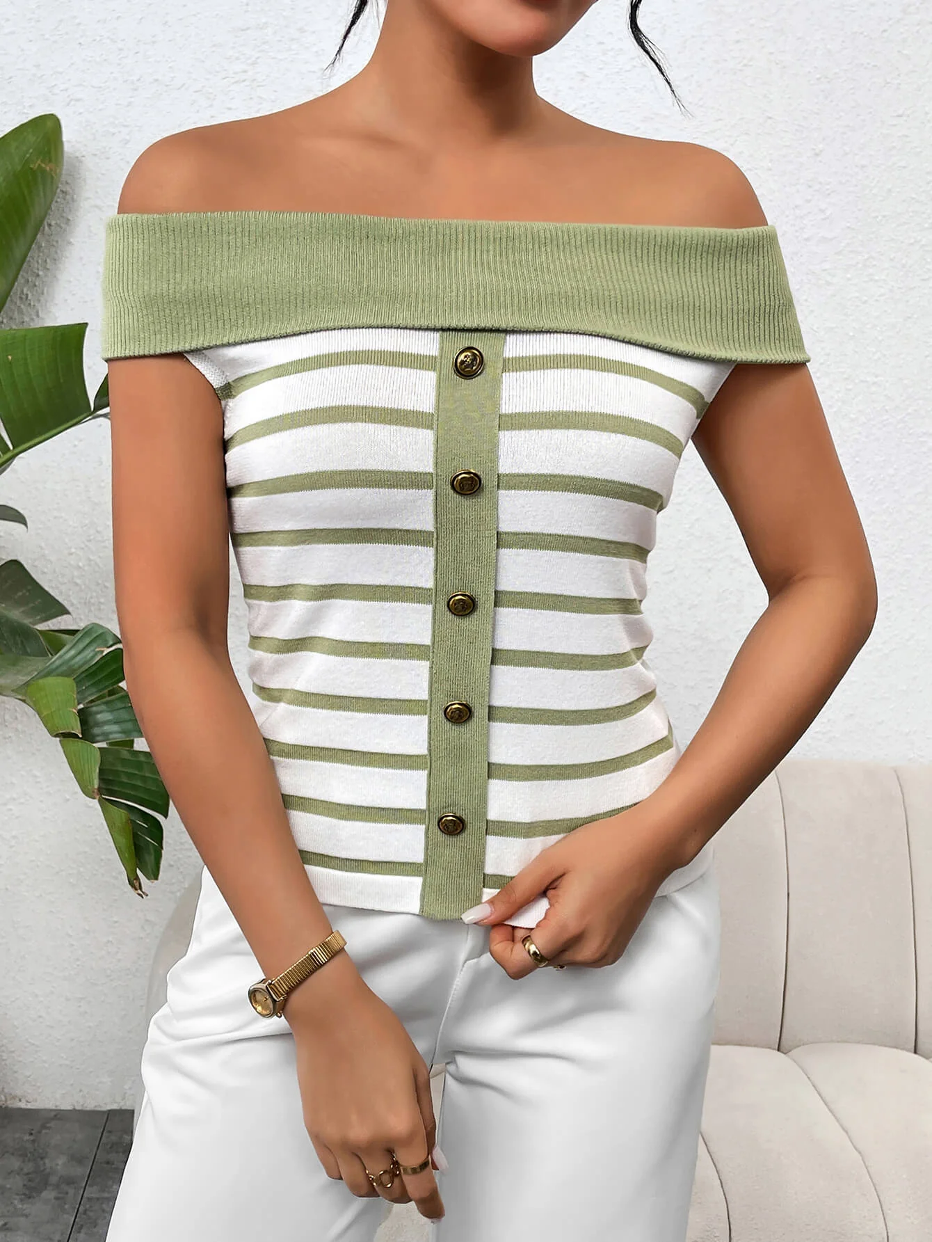 Shea Off The Shoulder Knit Top - Sage - Image 4