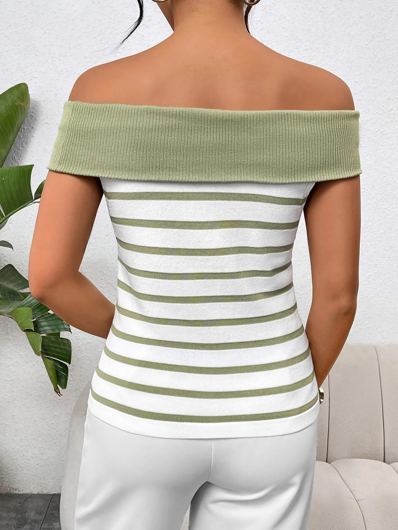 Shea Off The Shoulder Knit Top - Sage - Image 5