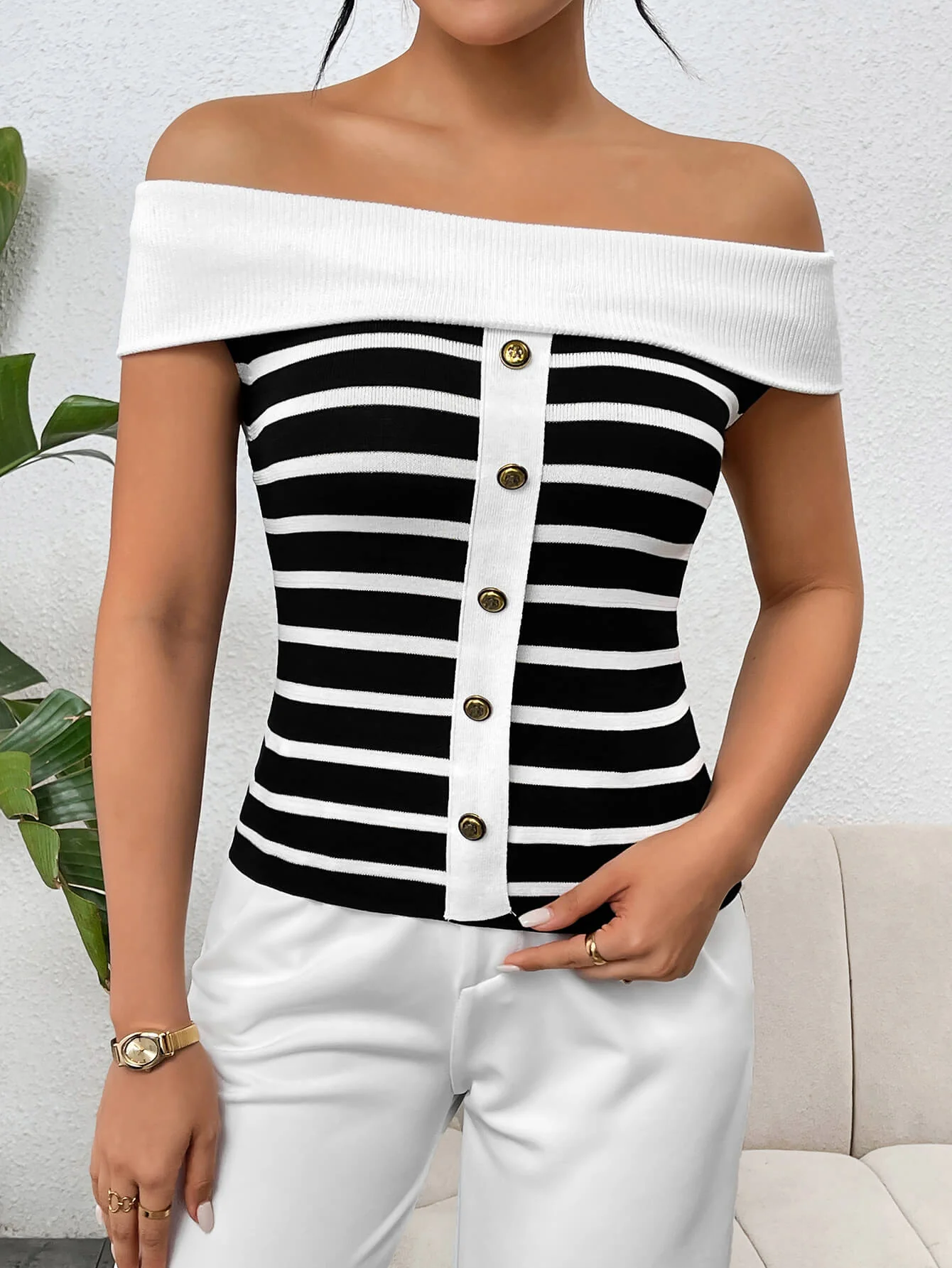 Shea Off The Shoulder Knit Top - White - Image 4
