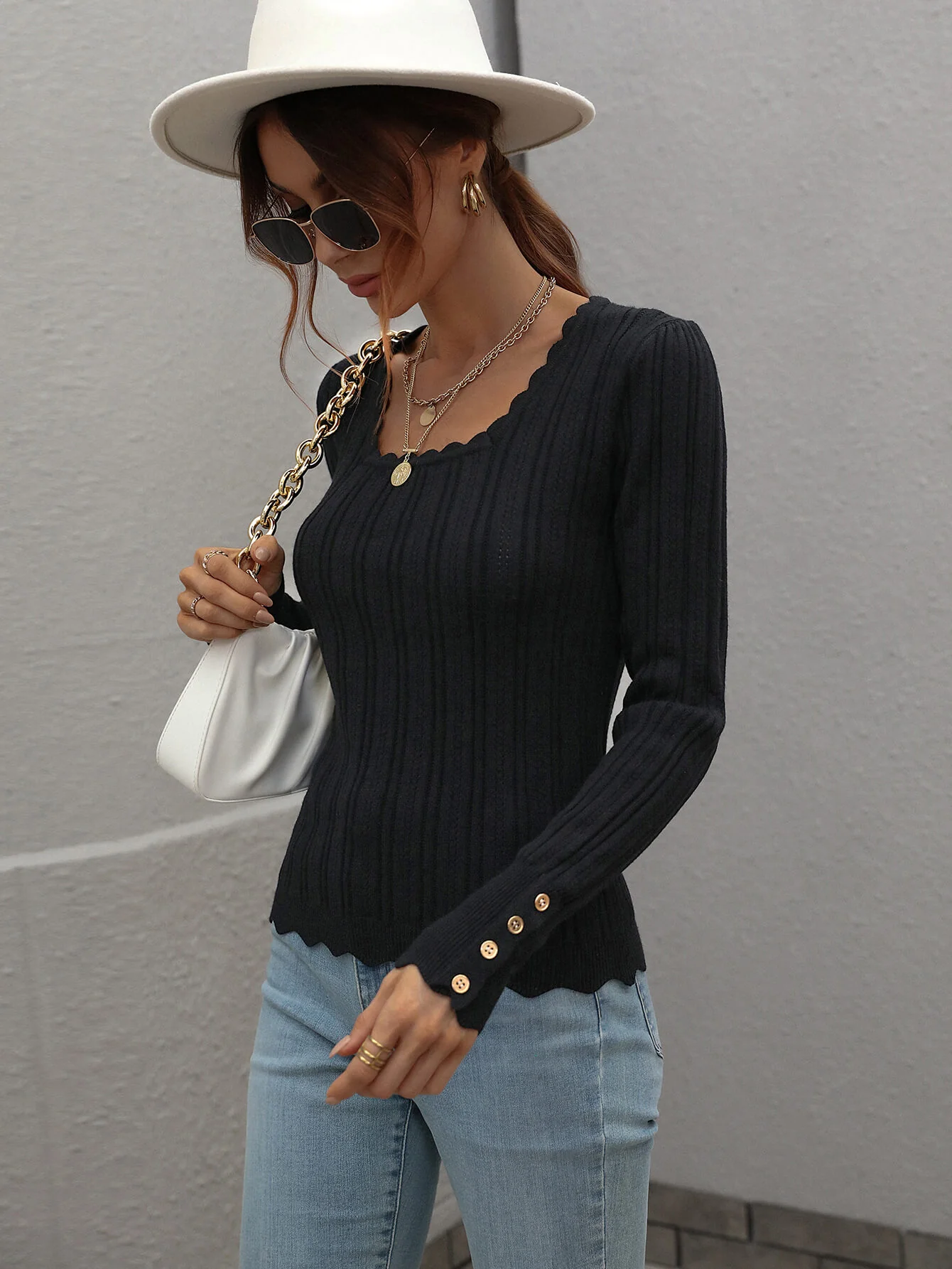 SHELL KNIT TOP - BLACK - Image 2