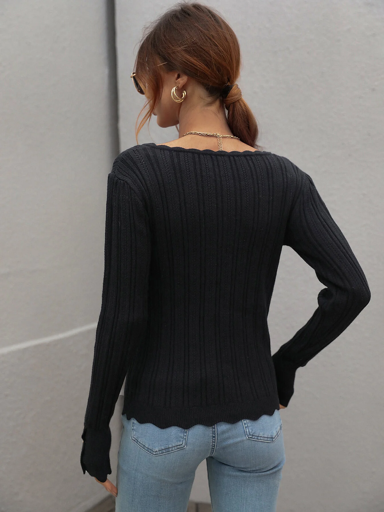 SHELL KNIT TOP - BLACK - Image 3