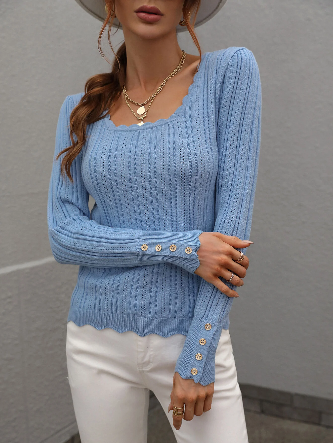 SHELL KNIT TOP - BLUE - Image 2