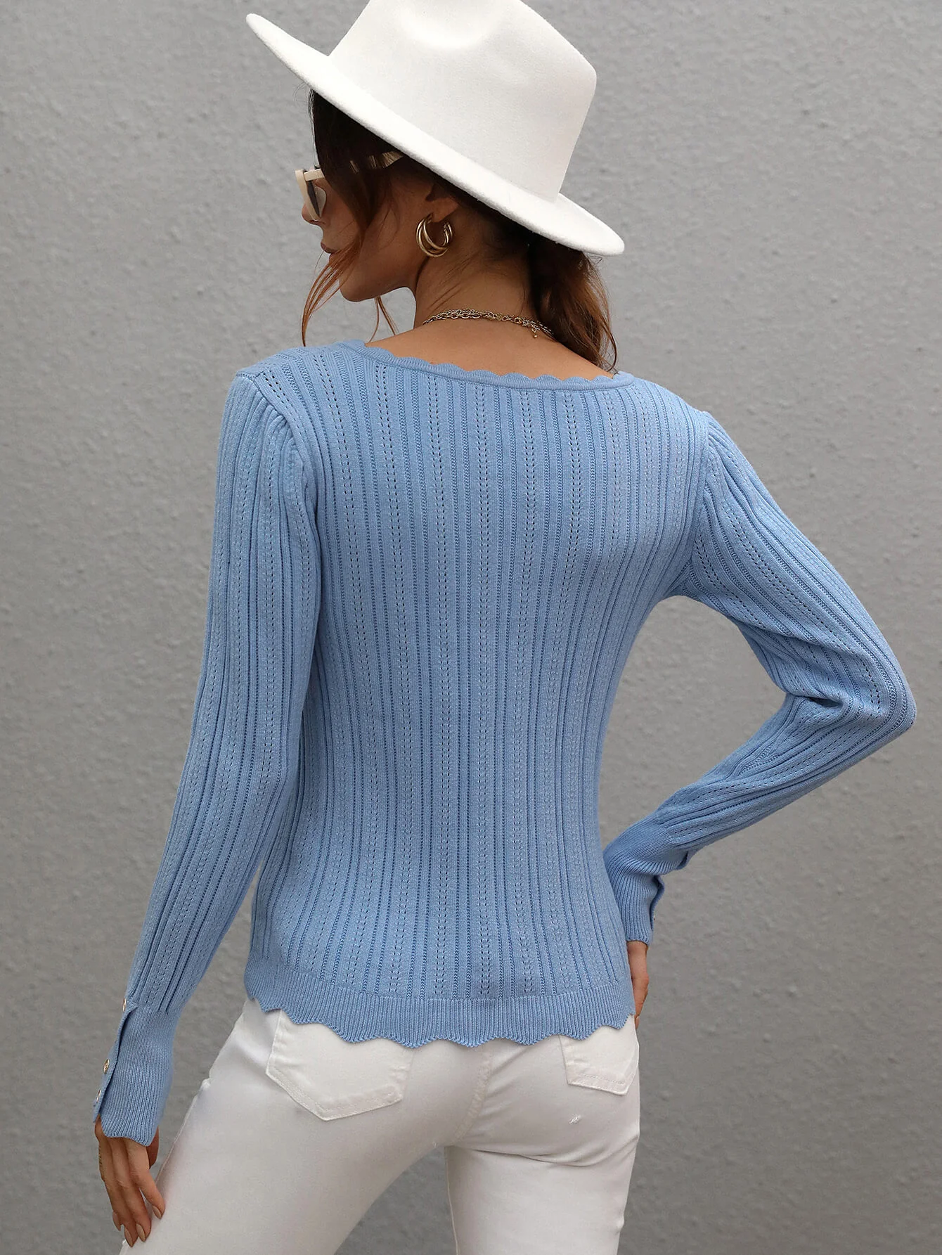SHELL KNIT TOP - BLUE - Image 3