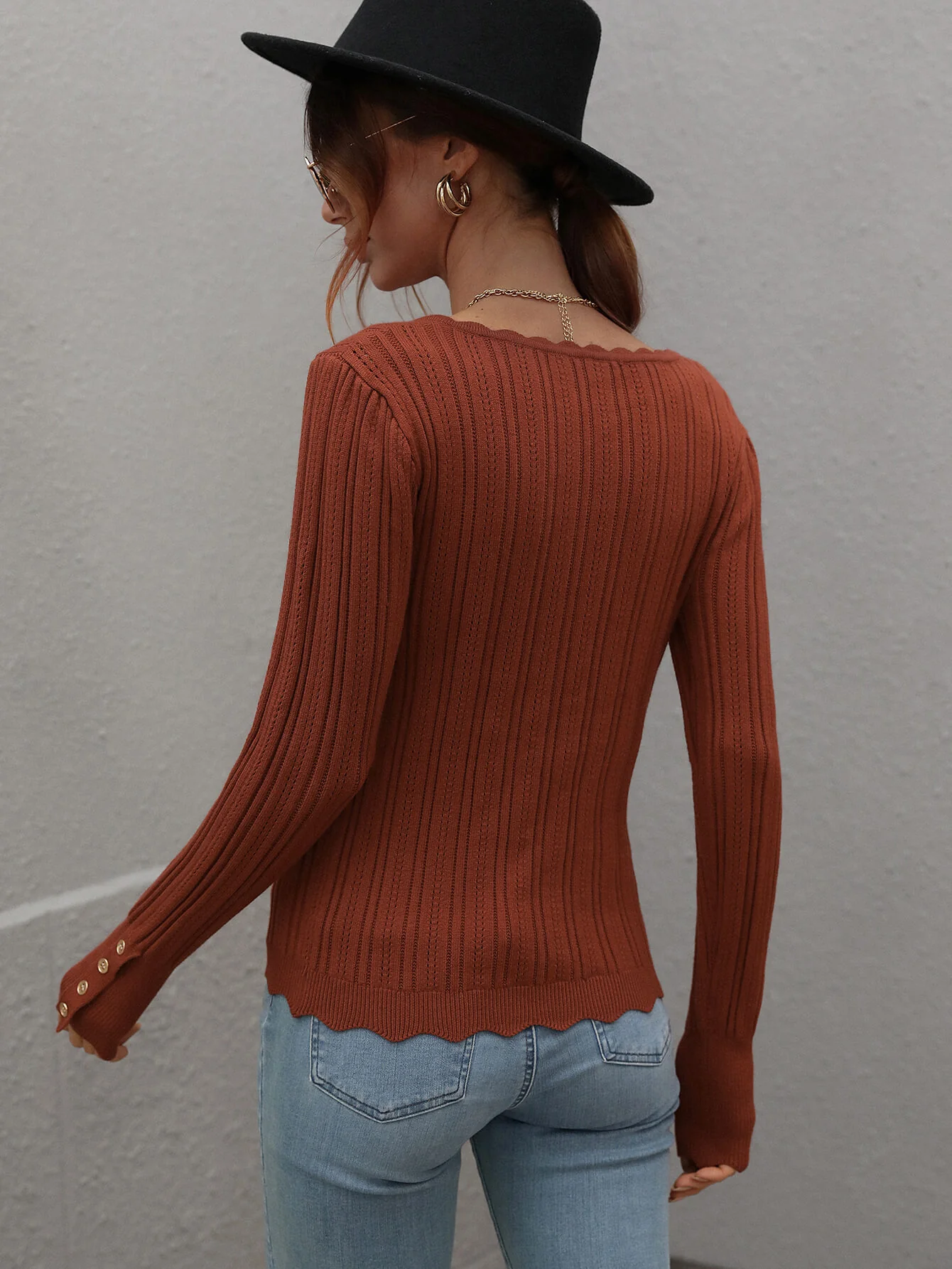 SHELL KNIT TOP - BROWN - Image 3