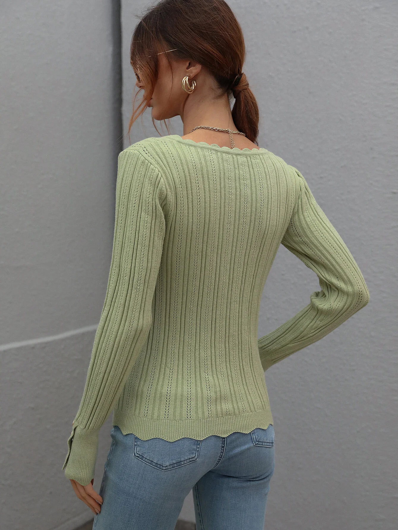 SHELL KNIT TOP - SAGE - Image 3