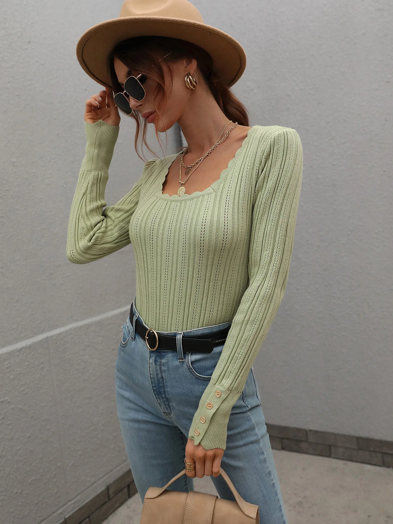 SHELL KNIT TOP - SAGE - Image 4