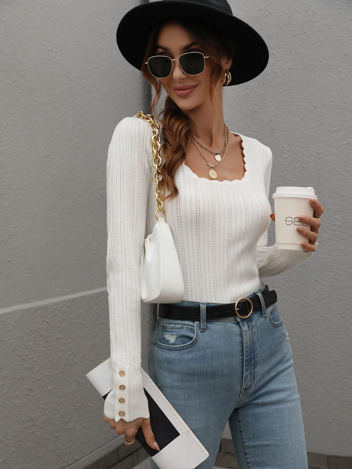 SHELL KNIT TOP - WHITE - Image 4