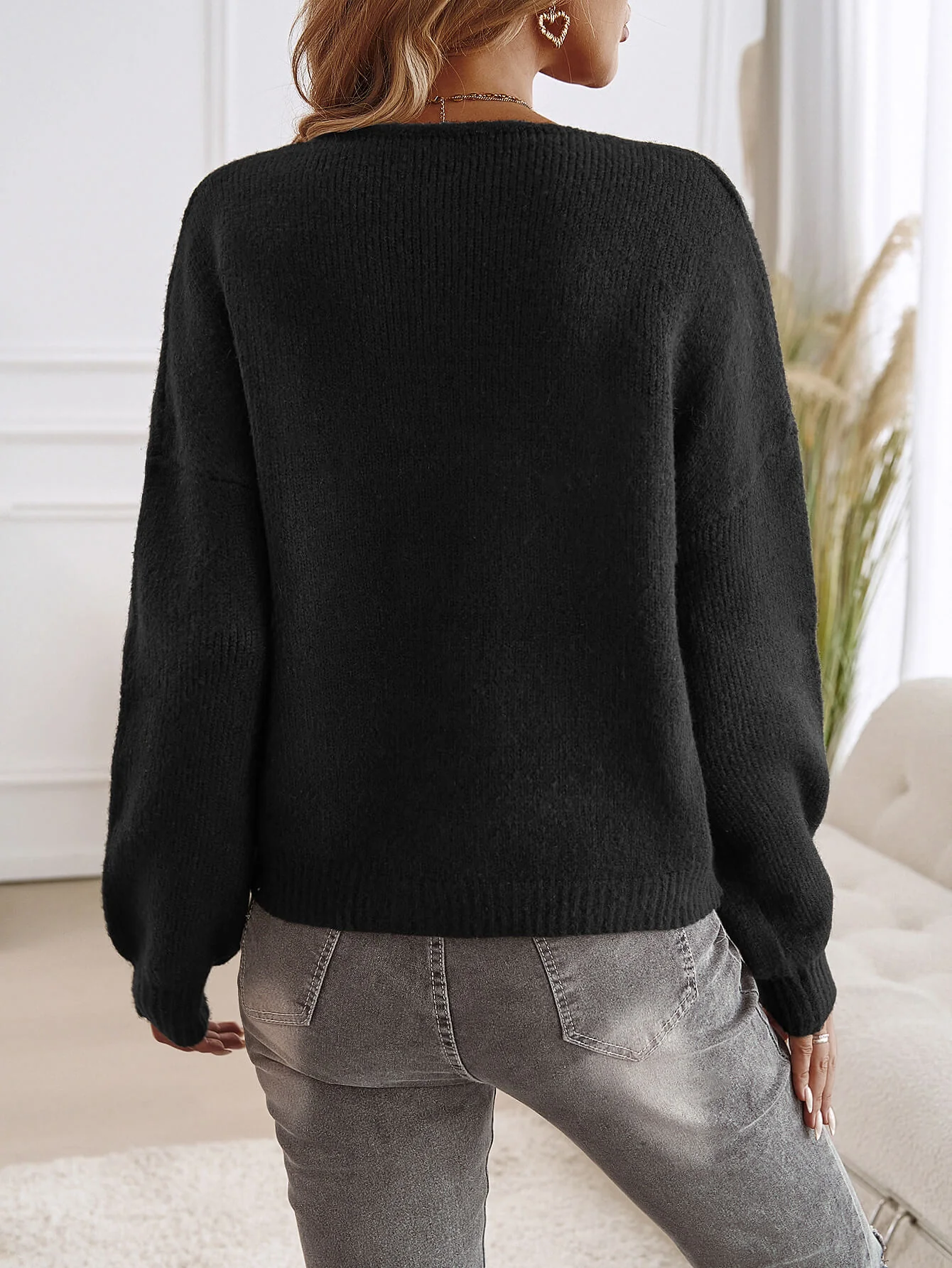 Shes The Cute Bow Detail Sweater Cardigan - Black - Image 5