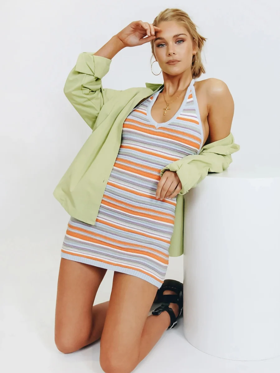 SHIELA KNIT MINI DRESS - ORANGE - Image 6