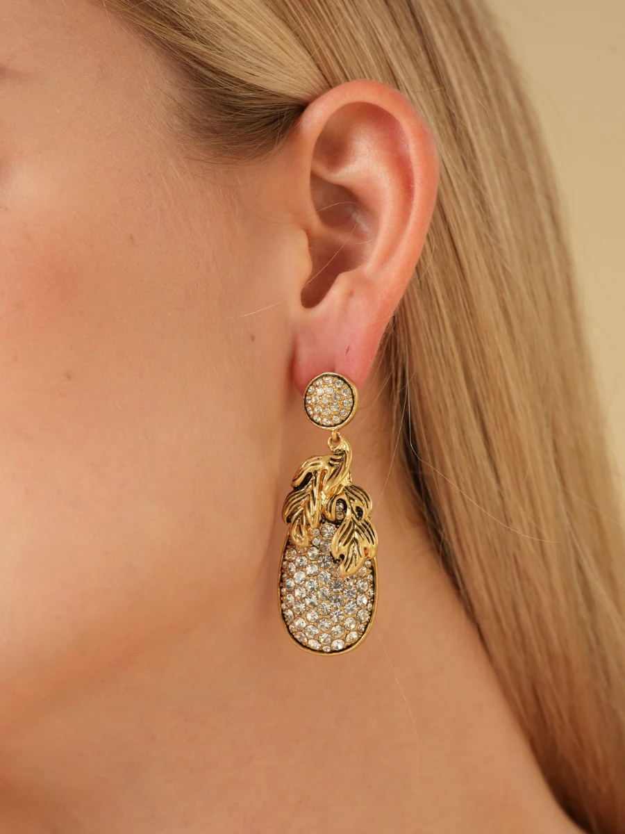 Shimmer Pineapple Gold Plated Rhinestone Earrings - Image 2