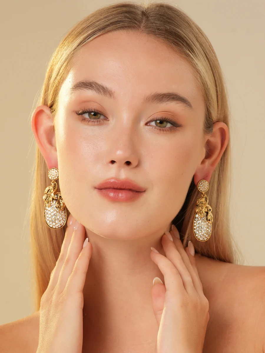 Shimmer Pineapple Gold Plated Rhinestone Earrings - Image 3
