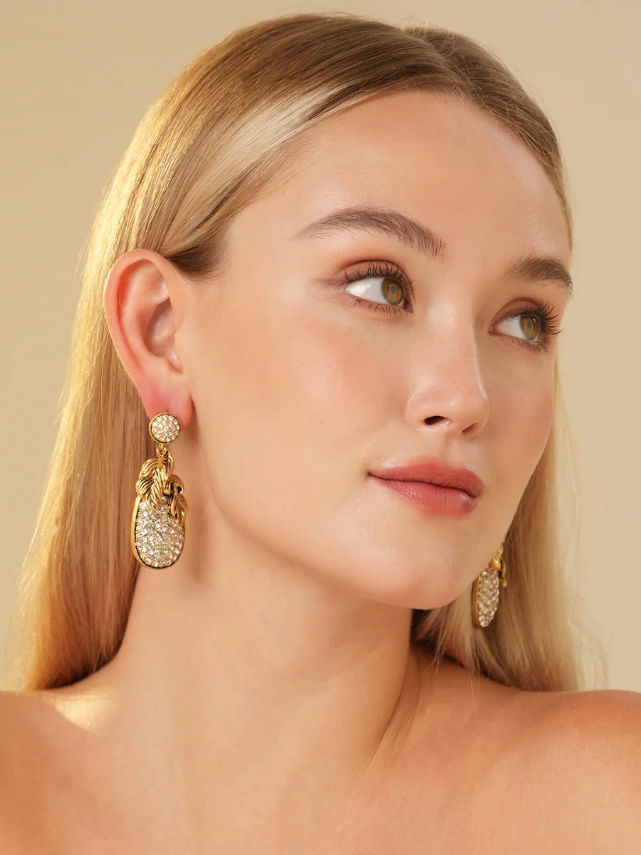 Shimmer Pineapple Gold Plated Rhinestone Earrings - Image 4
