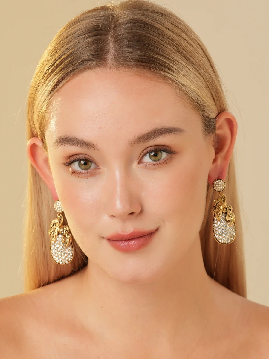 Shimmer Pineapple Gold Plated Rhinestone Earrings - Image 6