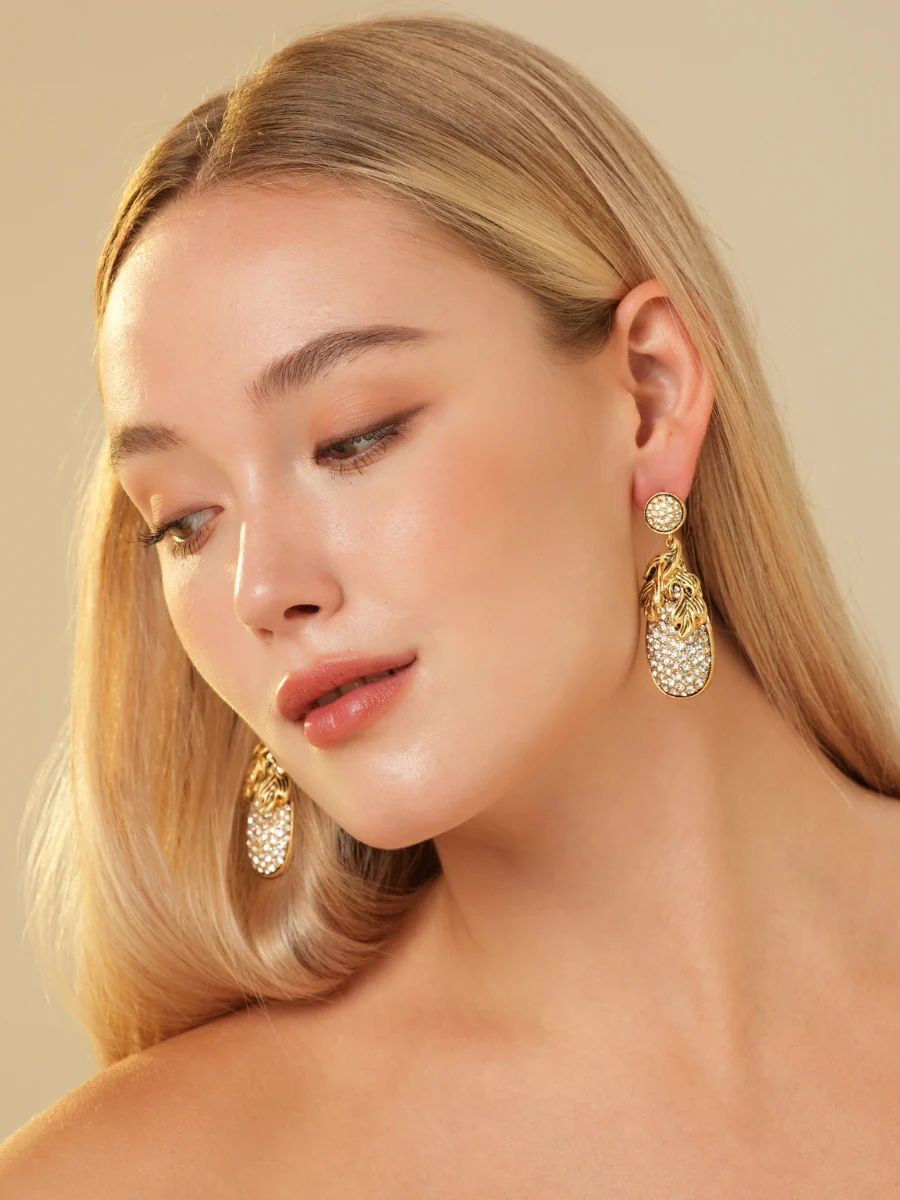 Shimmer Pineapple Gold Plated Rhinestone Earrings - Image 7