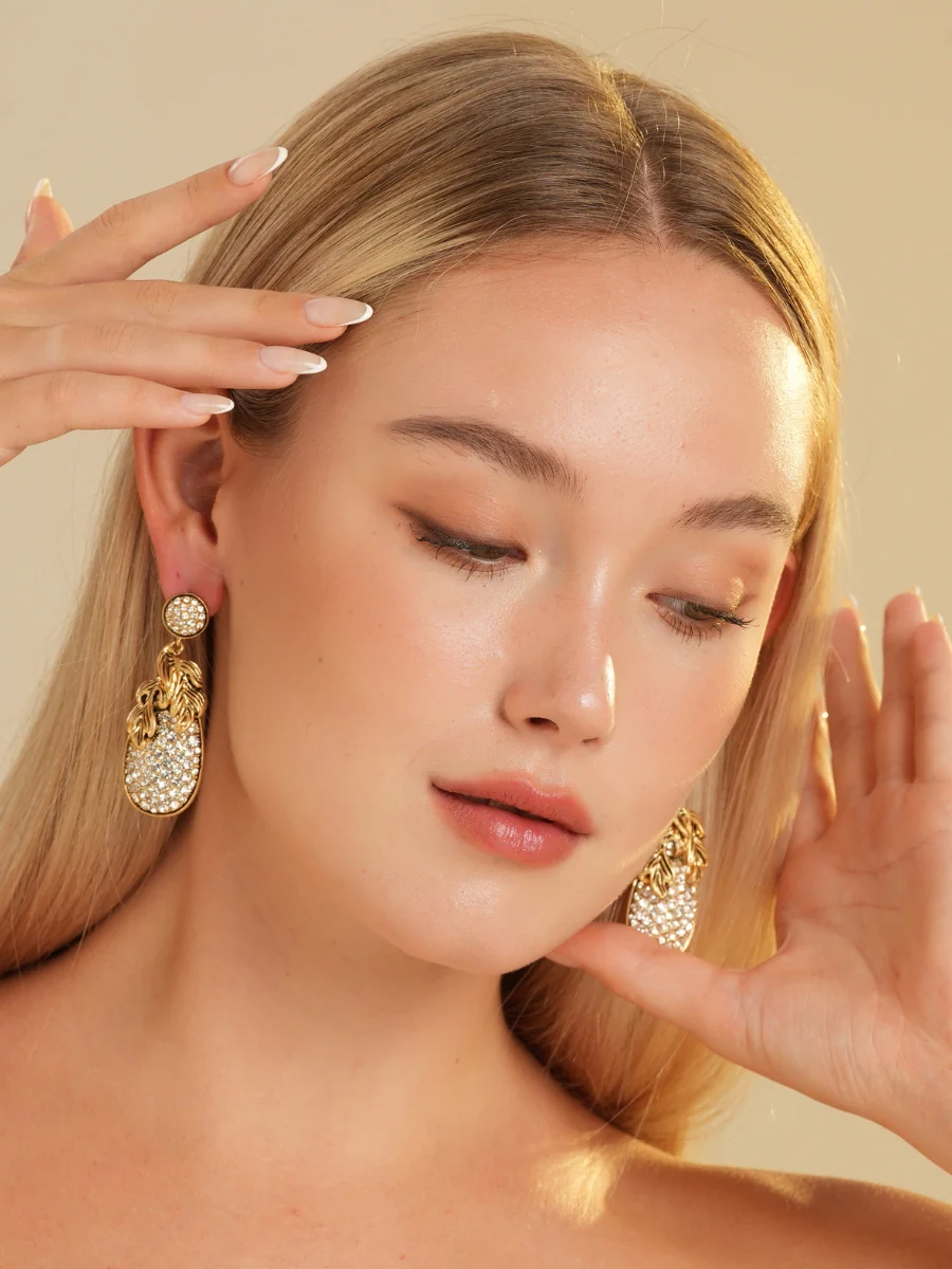Shimmer Pineapple Gold Plated Rhinestone Earrings - Image 8