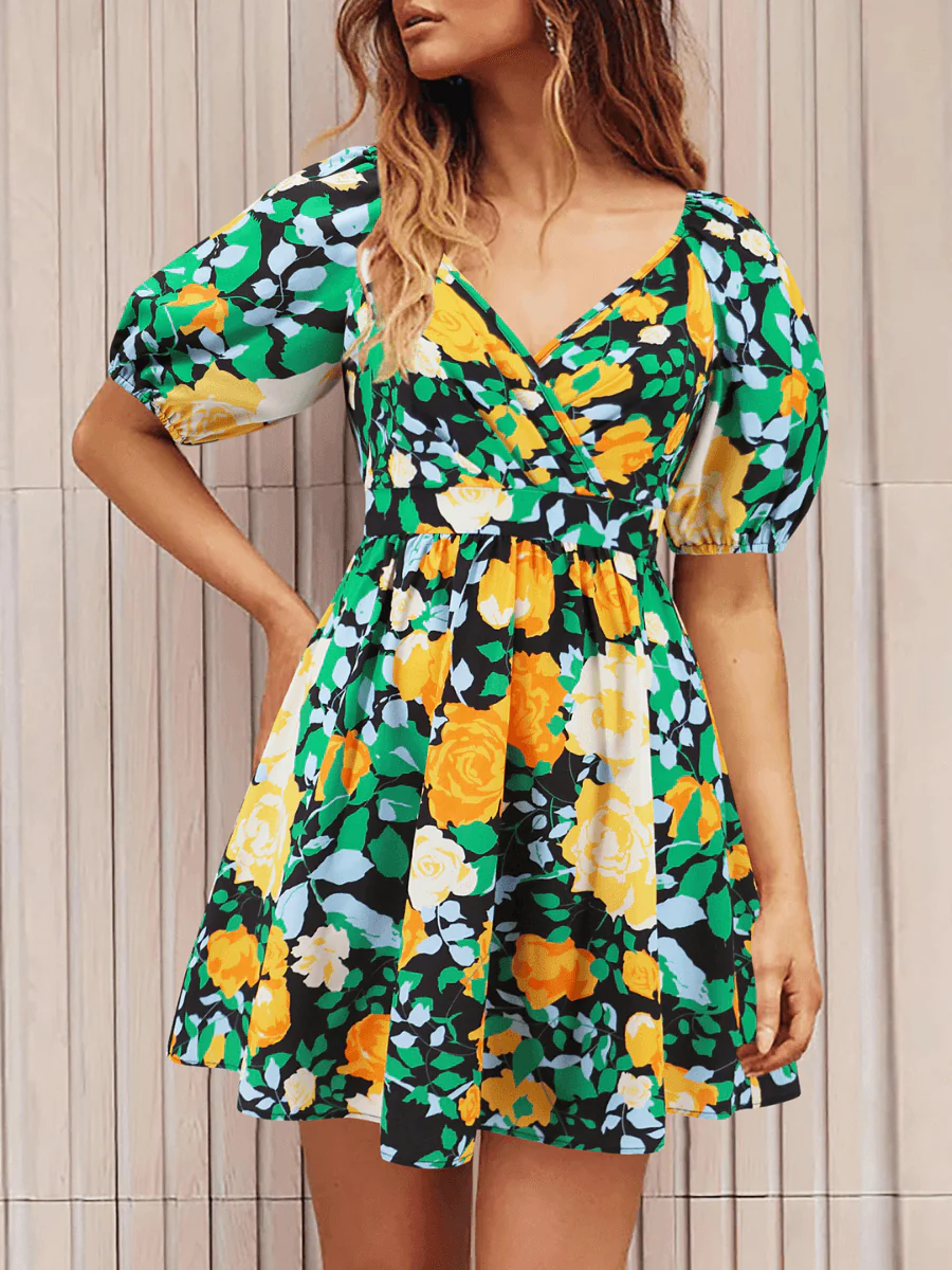 Ellerie Floral Wrap Mini Dress - Green - Image 2