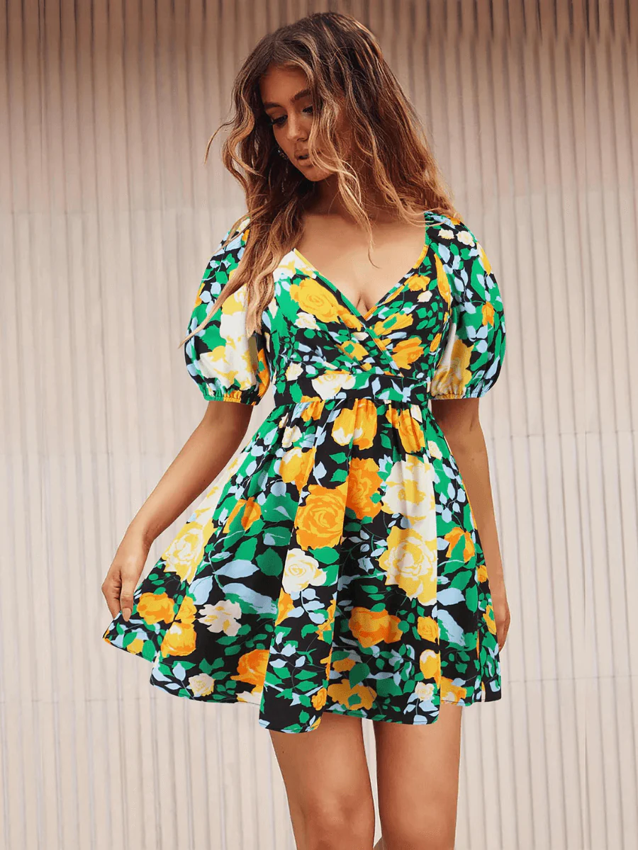 Ellerie Floral Wrap Mini Dress - Green - Image 3