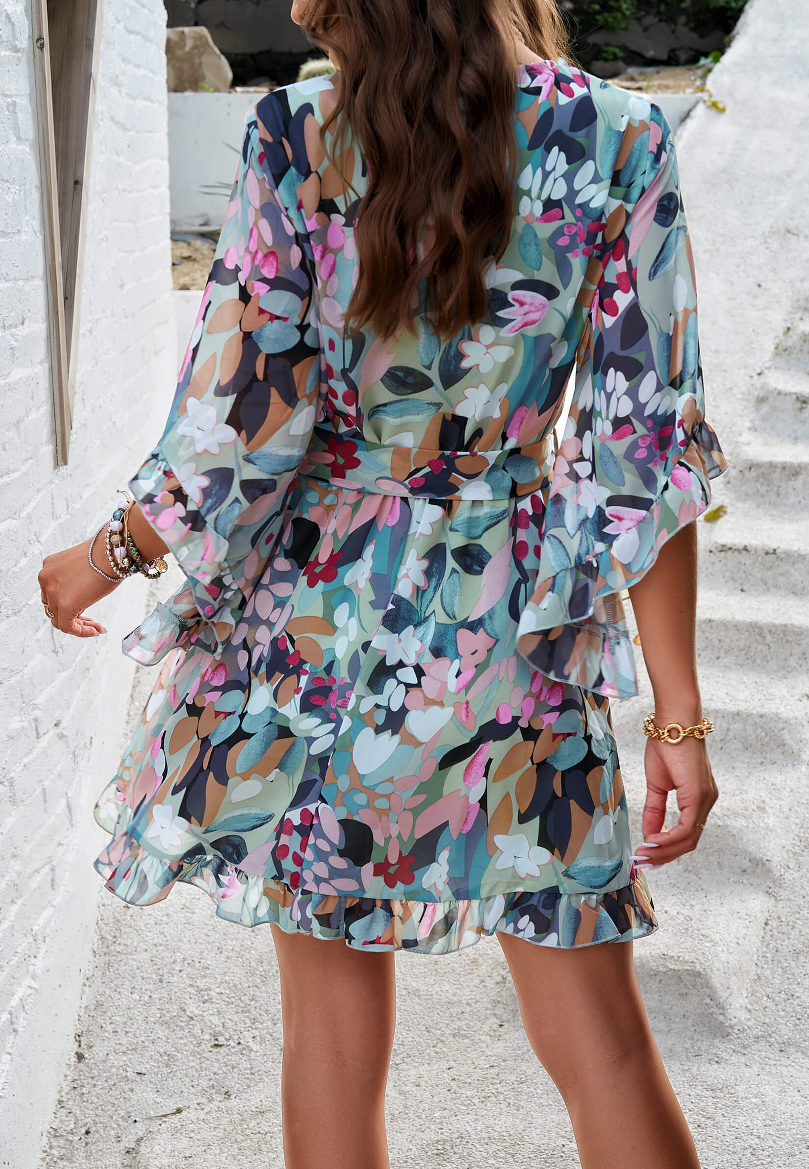 Sienna Floral Wrap Mini Dress - Multi - Image 3