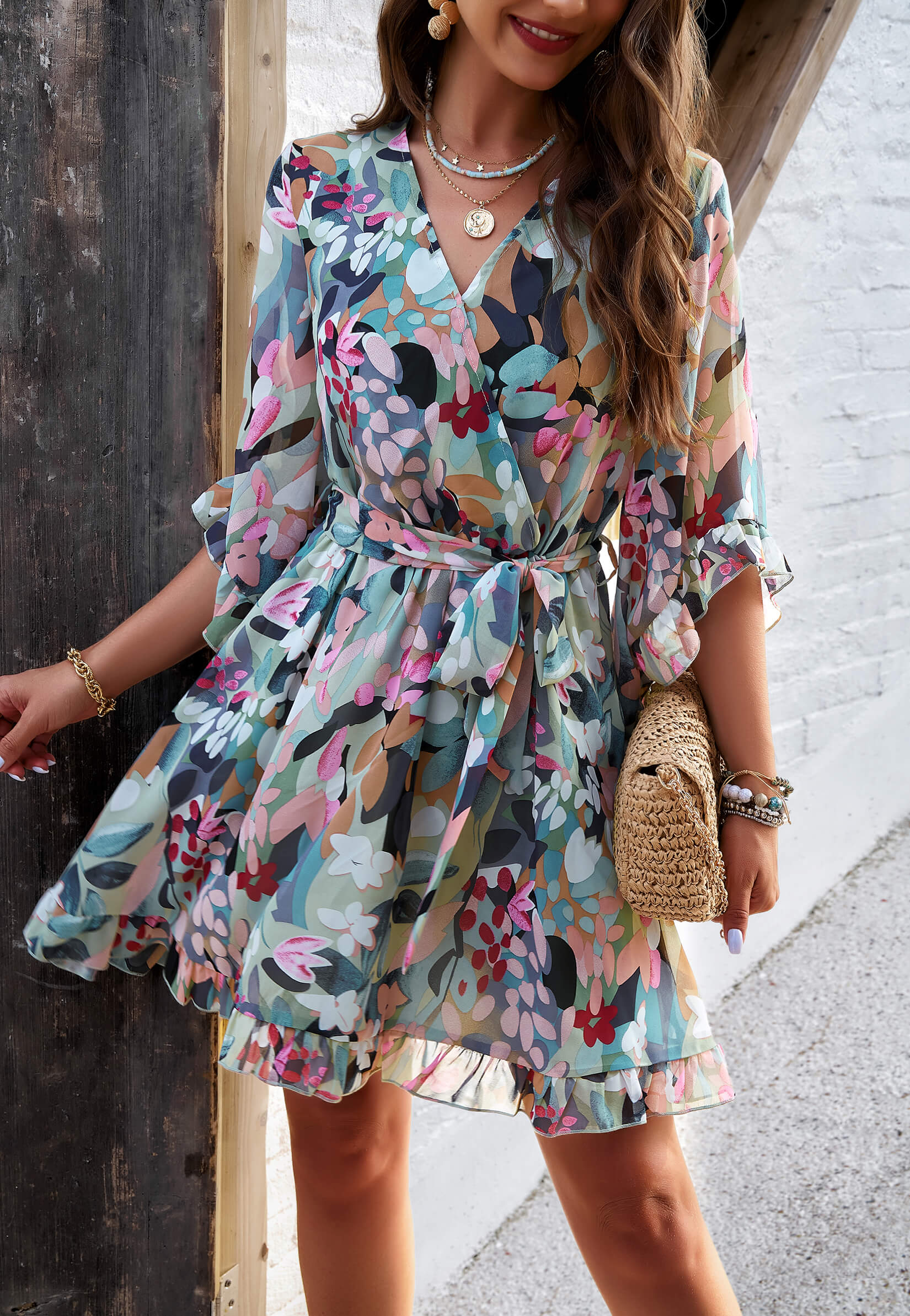 Sienna Floral Wrap Mini Dress - Multi - Image 4