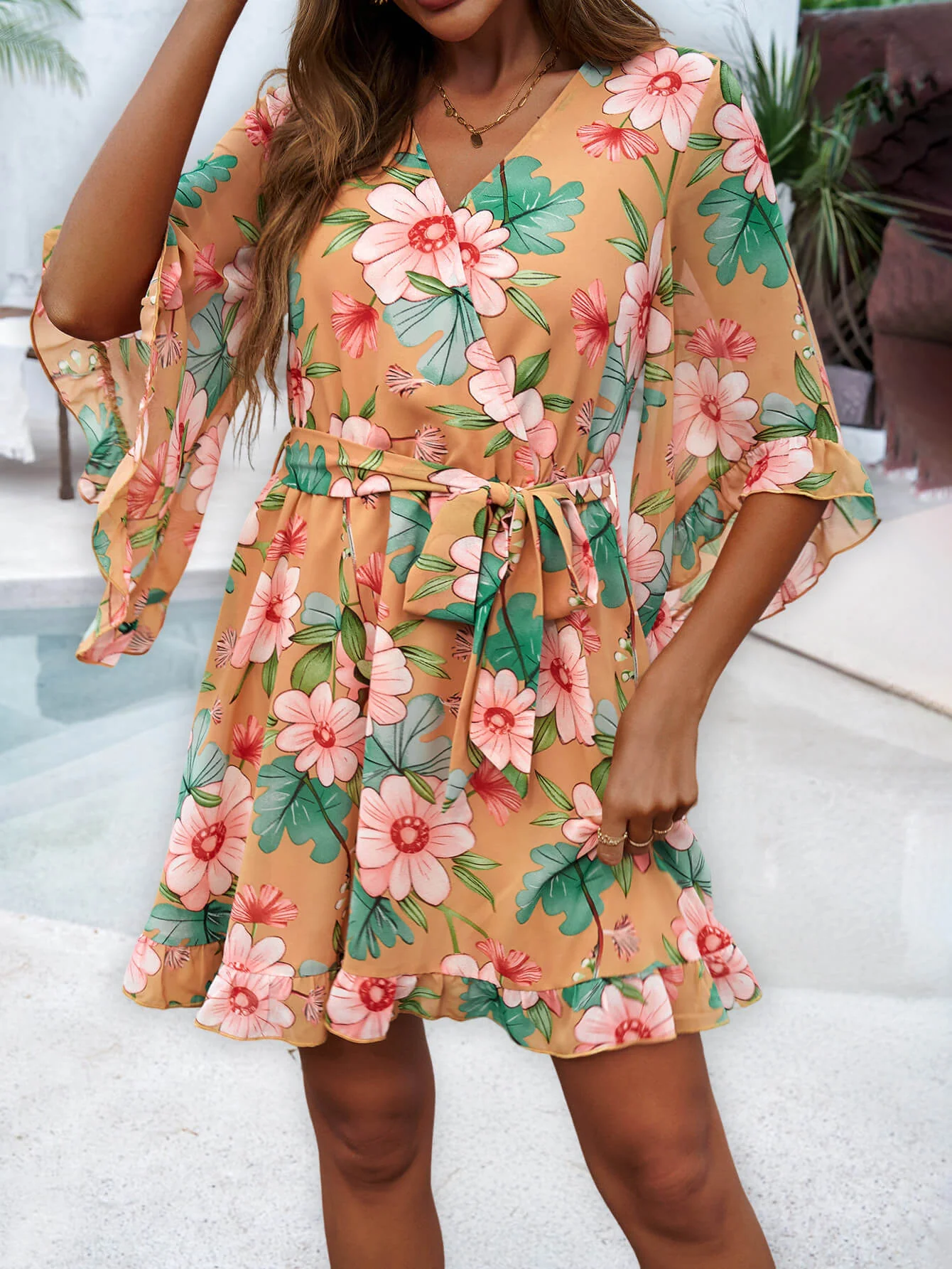 Sienna Floral Wrap Mini Dress - Yellow - Image 2