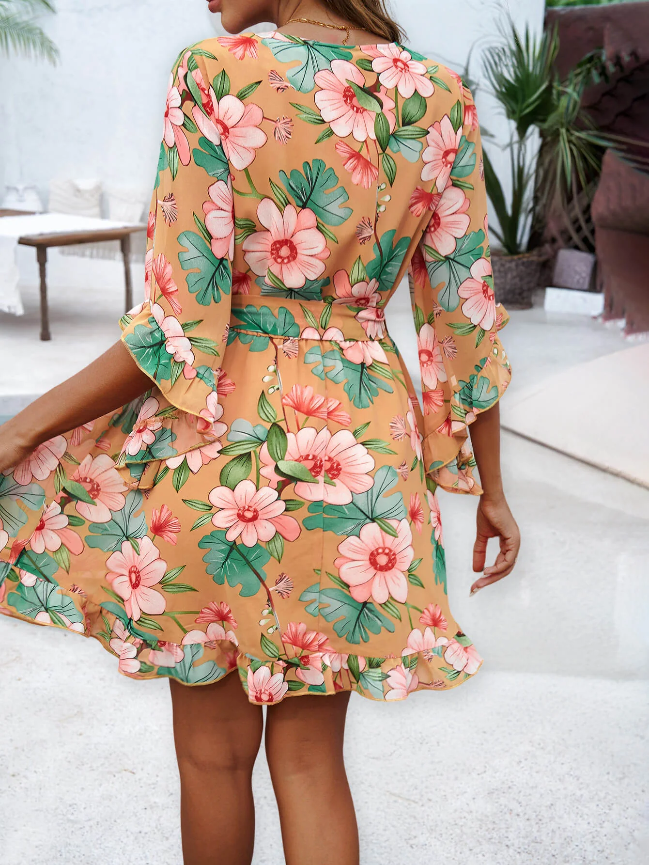 Sienna Floral Wrap Mini Dress - Yellow - Image 5