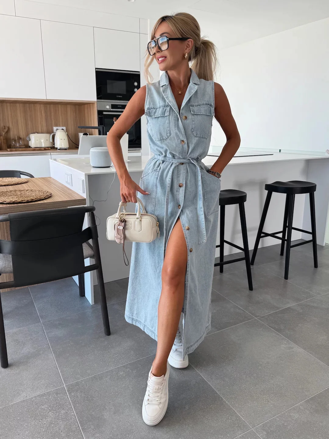 Sierra Serenade Denim Maxi Dress - blue