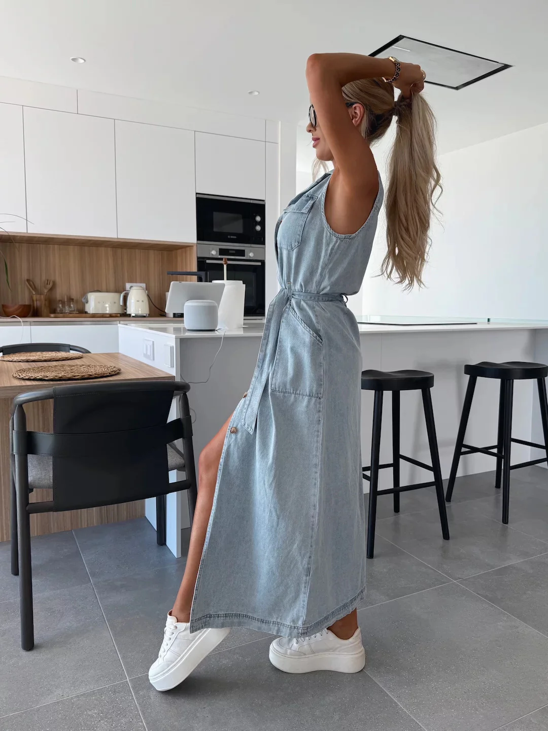 Sierra Serenade Denim Maxi Dress - blue - Image 3