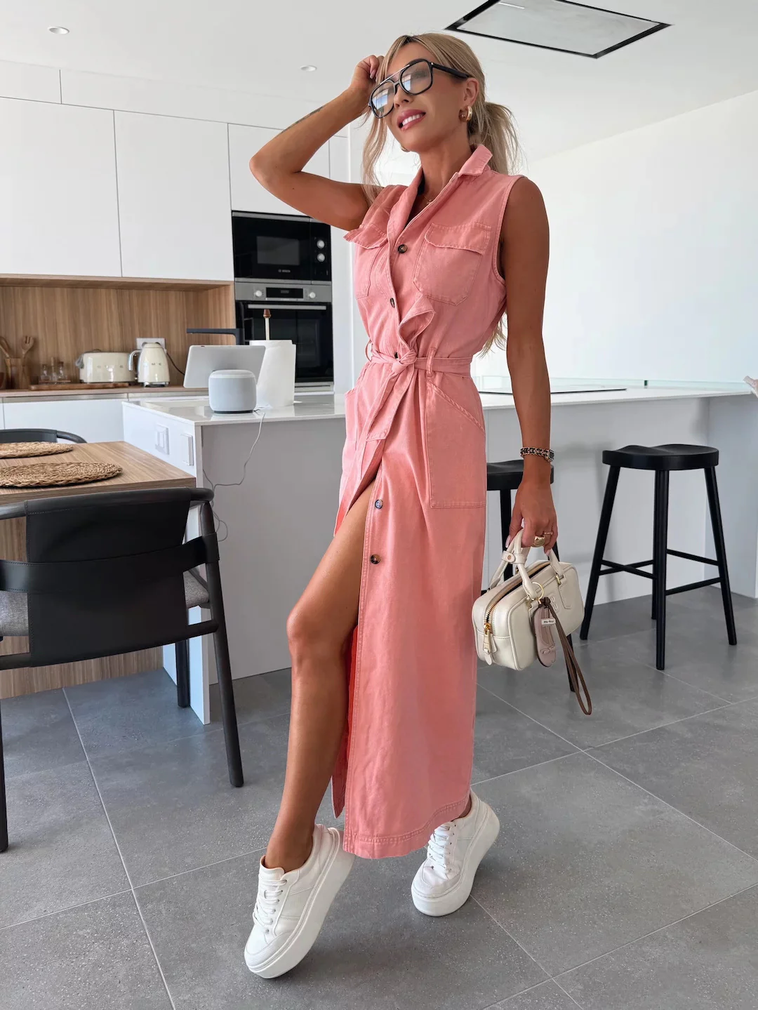 Sierra Serenade Denim Maxi Dress - pink - Image 3