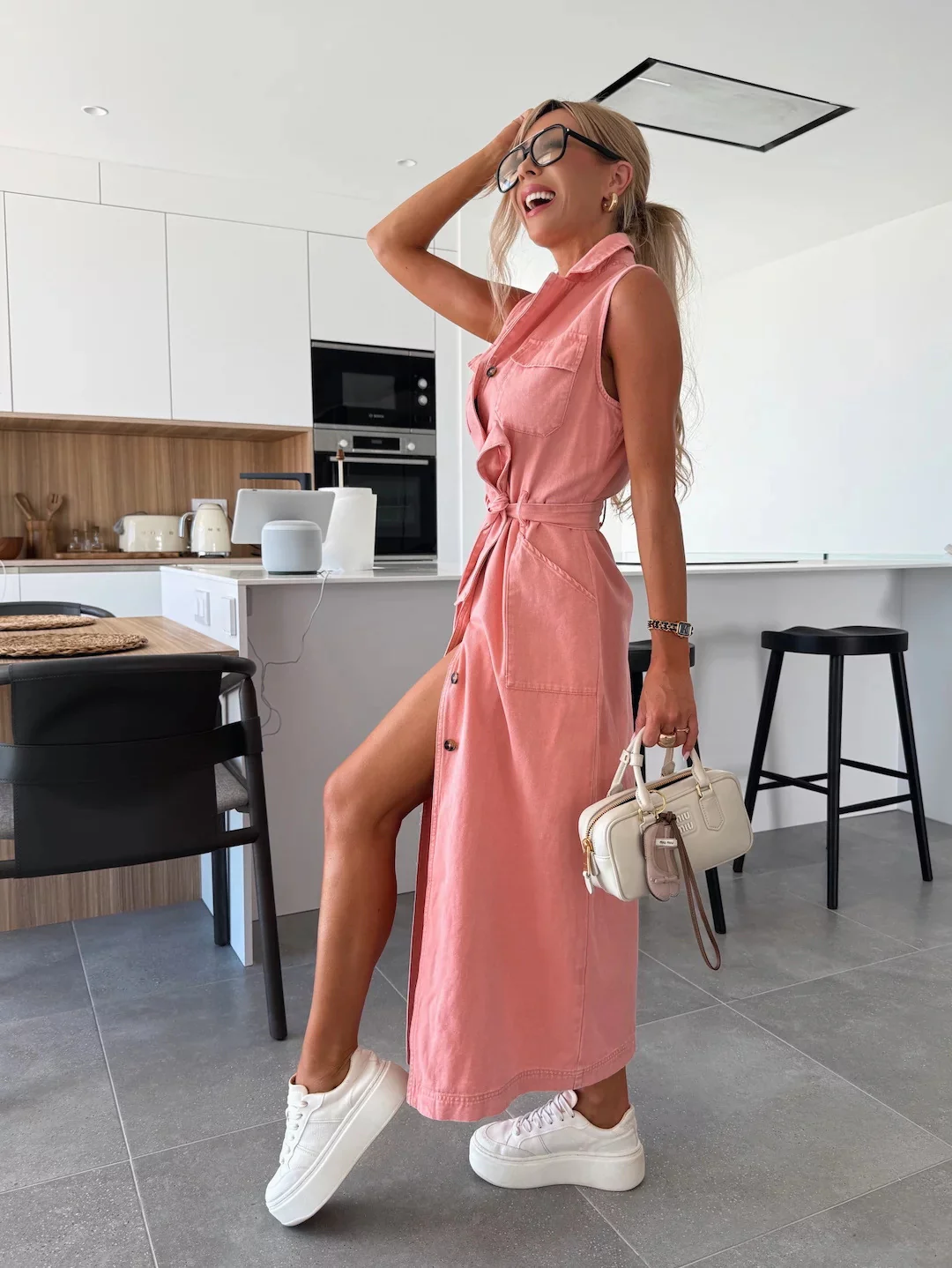 Sierra Serenade Denim Maxi Dress - pink - Image 4