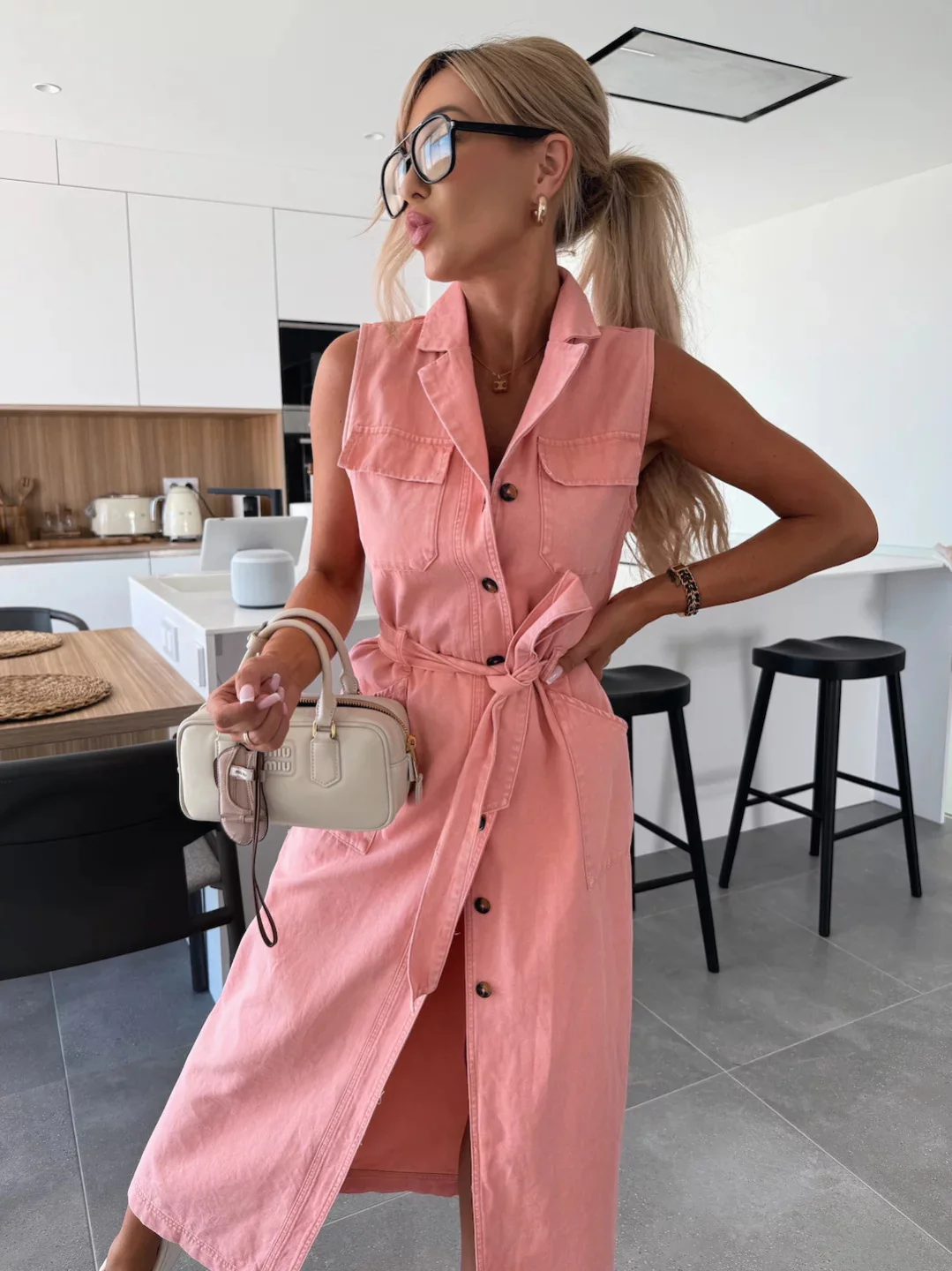 Sierra Serenade Denim Maxi Dress - pink - Image 6