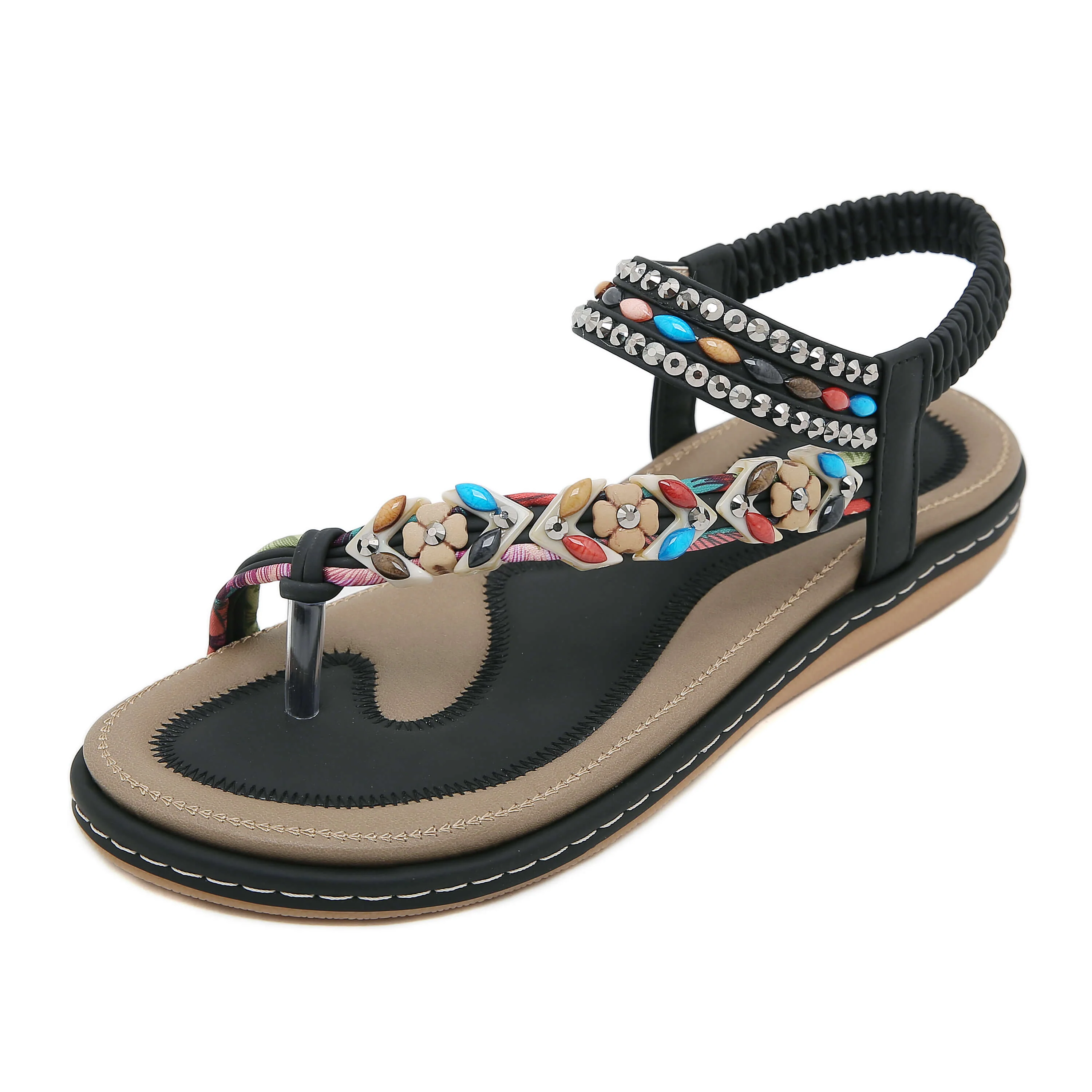 Siketu | Abbie Beaded Boho Thong Sandal - black - Image 2
