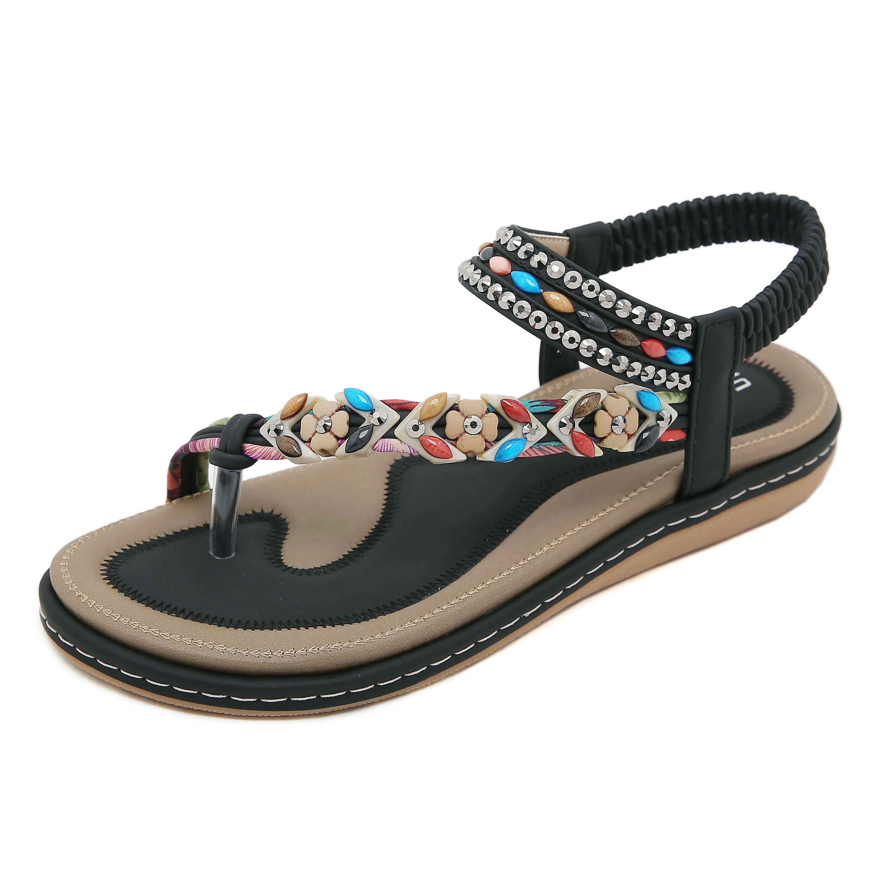 Siketu | Abbie Beaded Boho Thong Sandal - black - Image 3