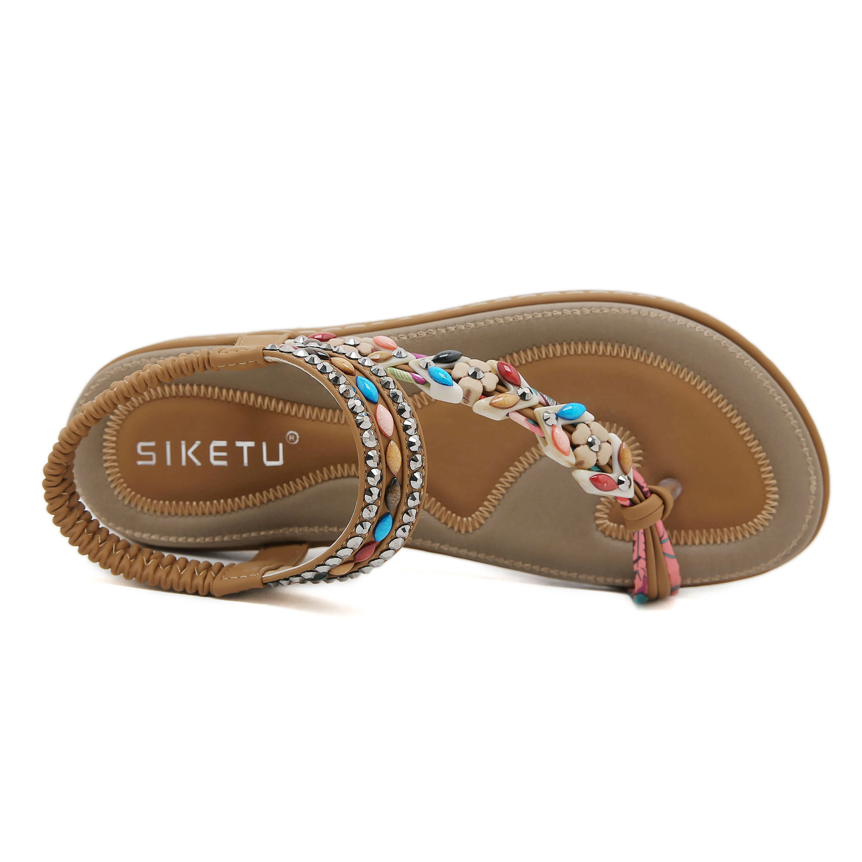 Siketu | Abbie Beaded Boho Thong Sandal - tan - Image 4