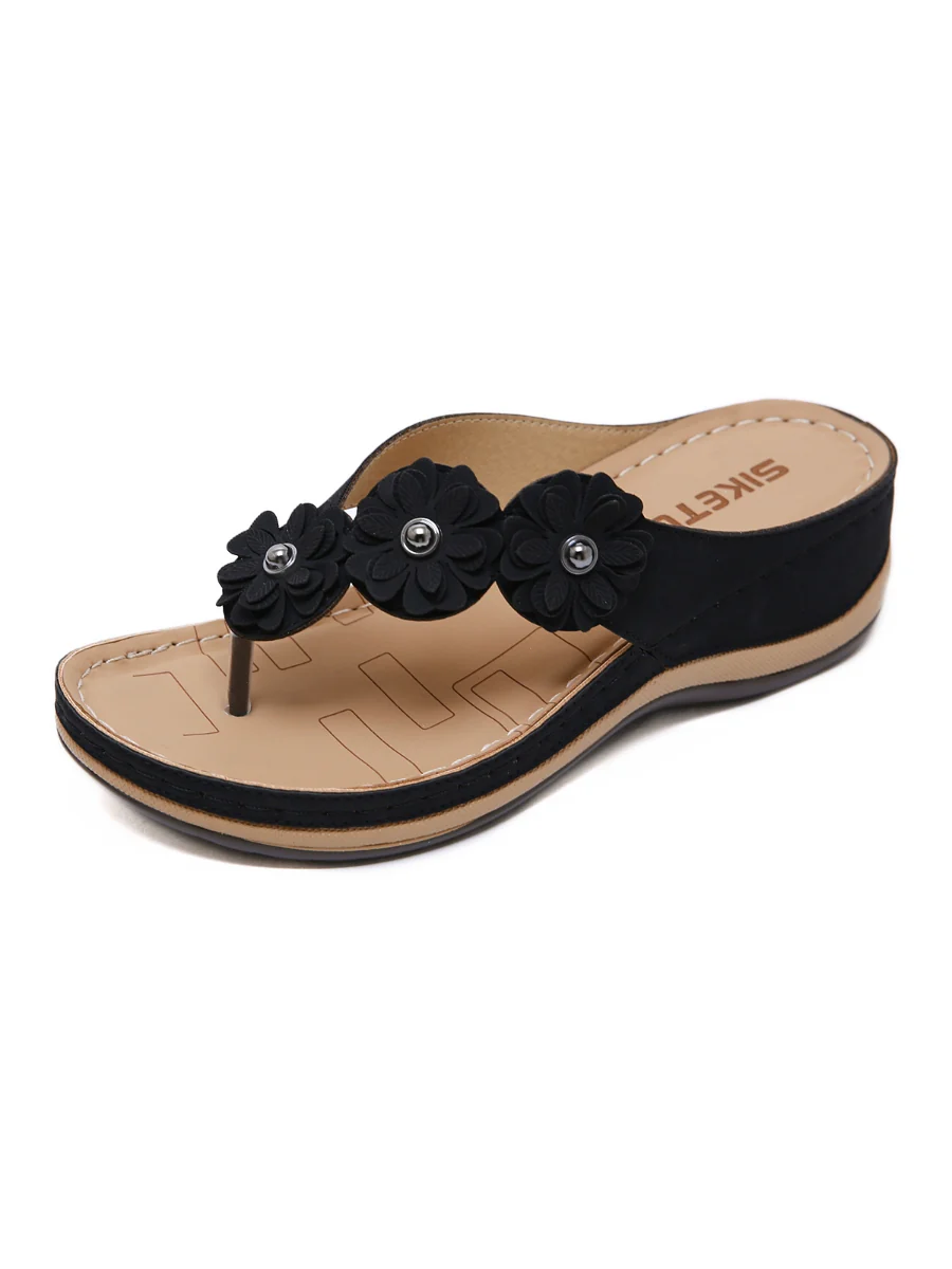 SIKETU | BLACK FLORAL-STRAP THONG - Image 2