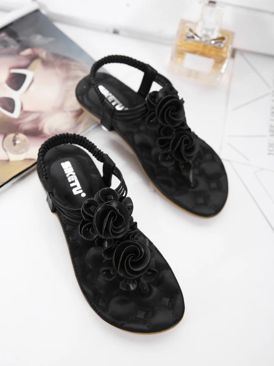 SIKETU | Black Rosette Sandals - Image 2