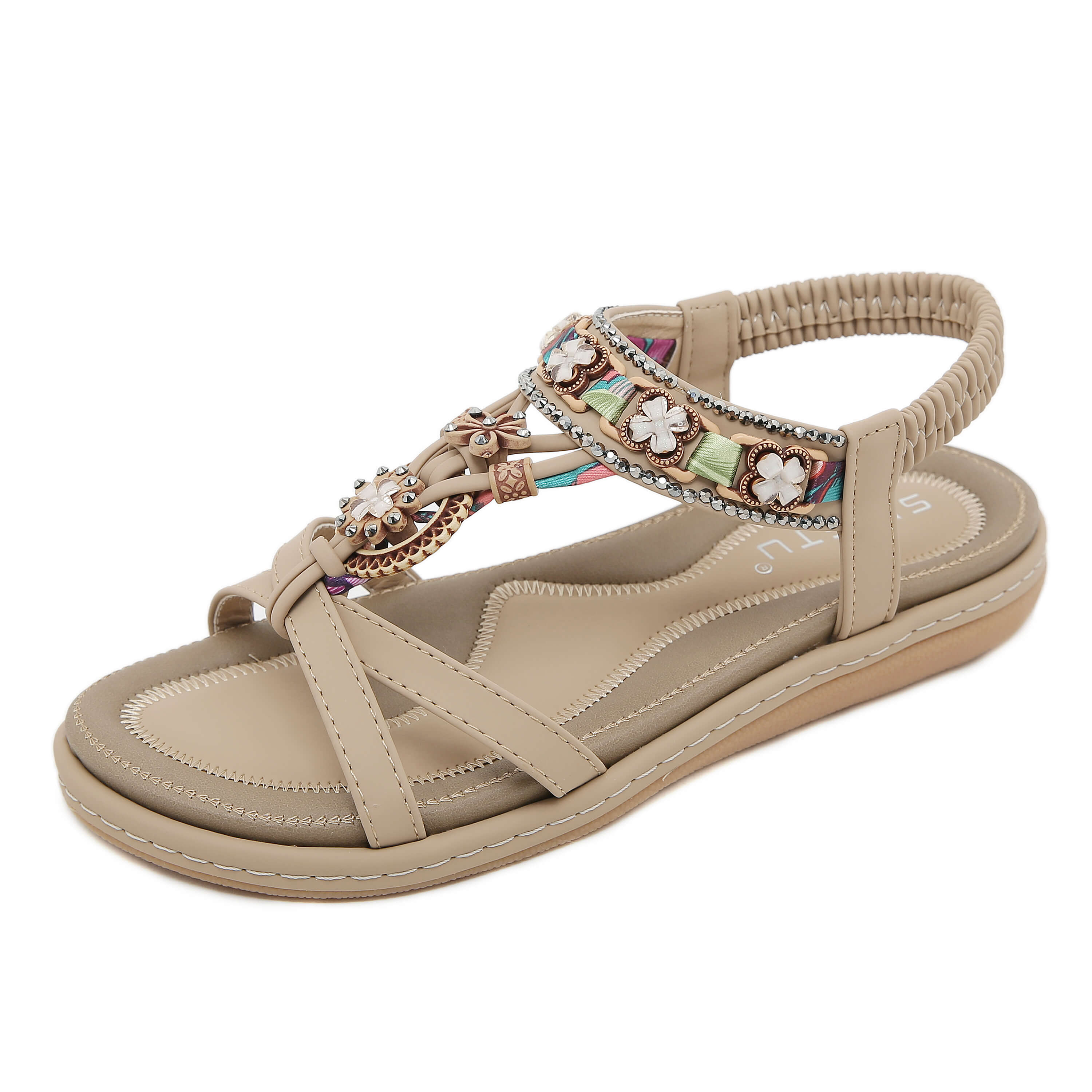 Siketu | Boho Daisy Beaded Cushioned Sandal - beige - Image 2