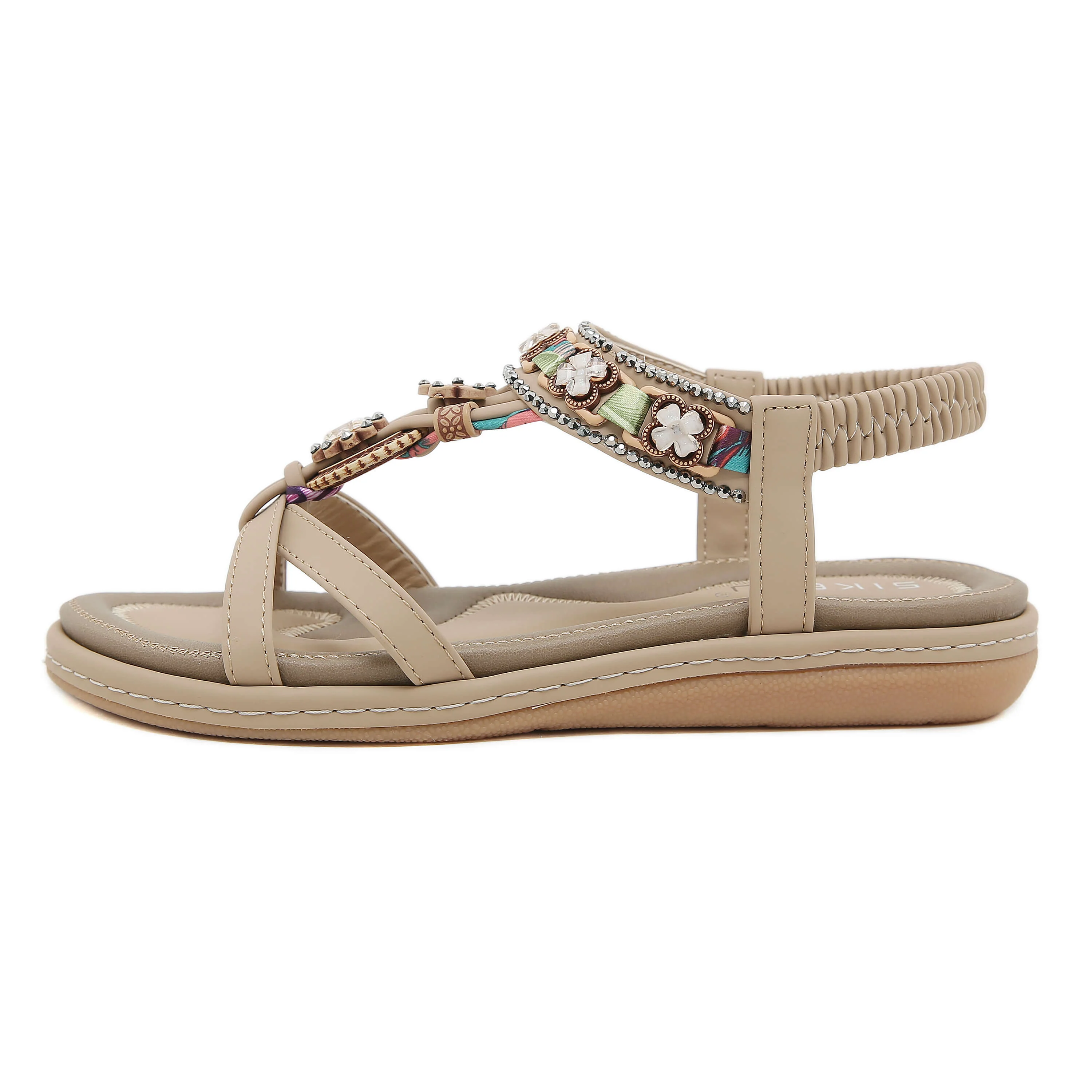 Siketu | Boho Daisy Beaded Cushioned Sandal - beige - Image 3