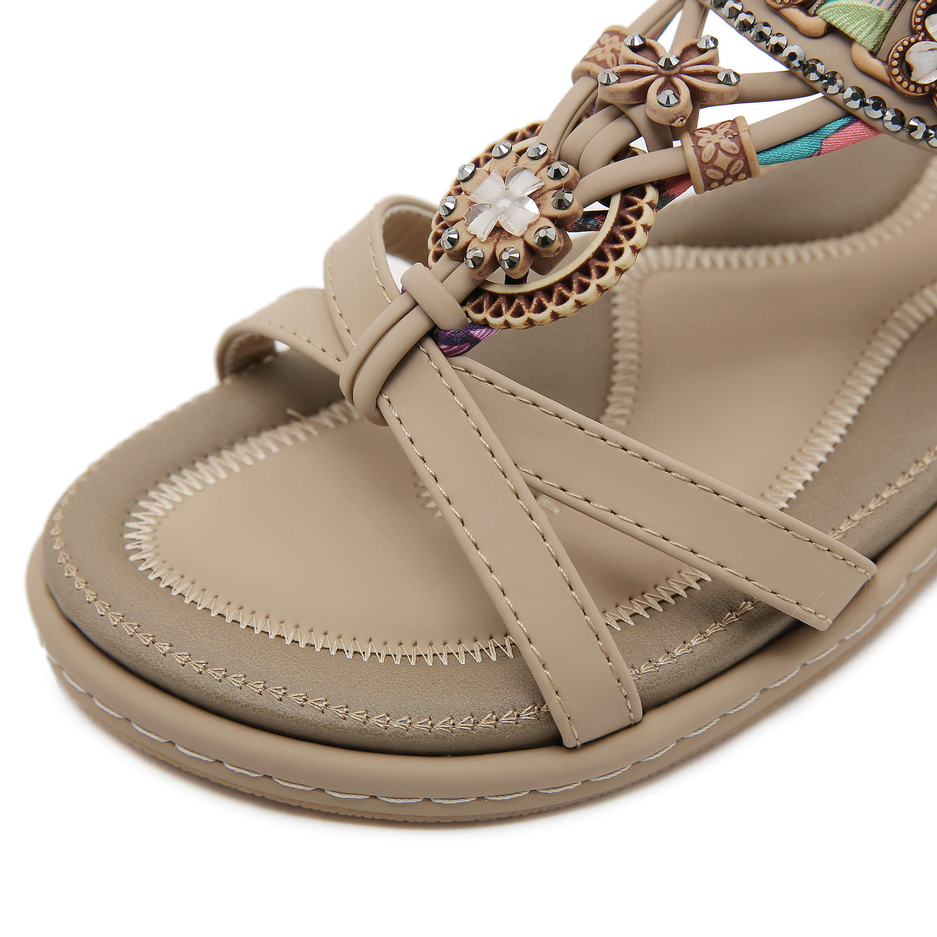 Siketu | Boho Daisy Beaded Cushioned Sandal - beige - Image 4