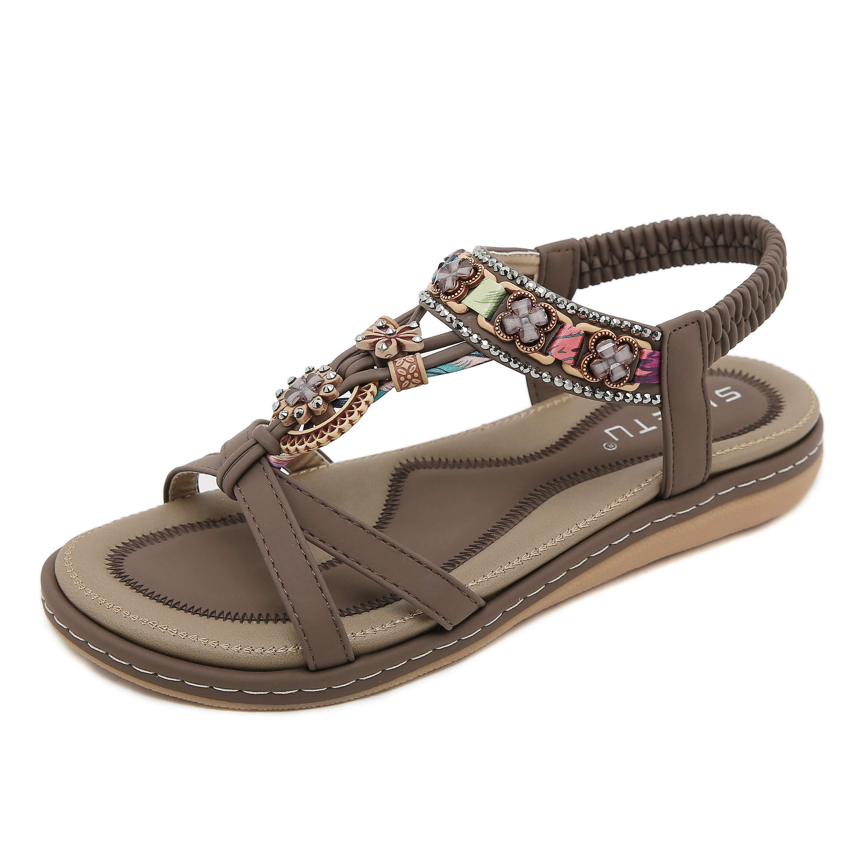 Siketu | Boho Daisy Beaded Cushioned Sandal - brown - Image 2