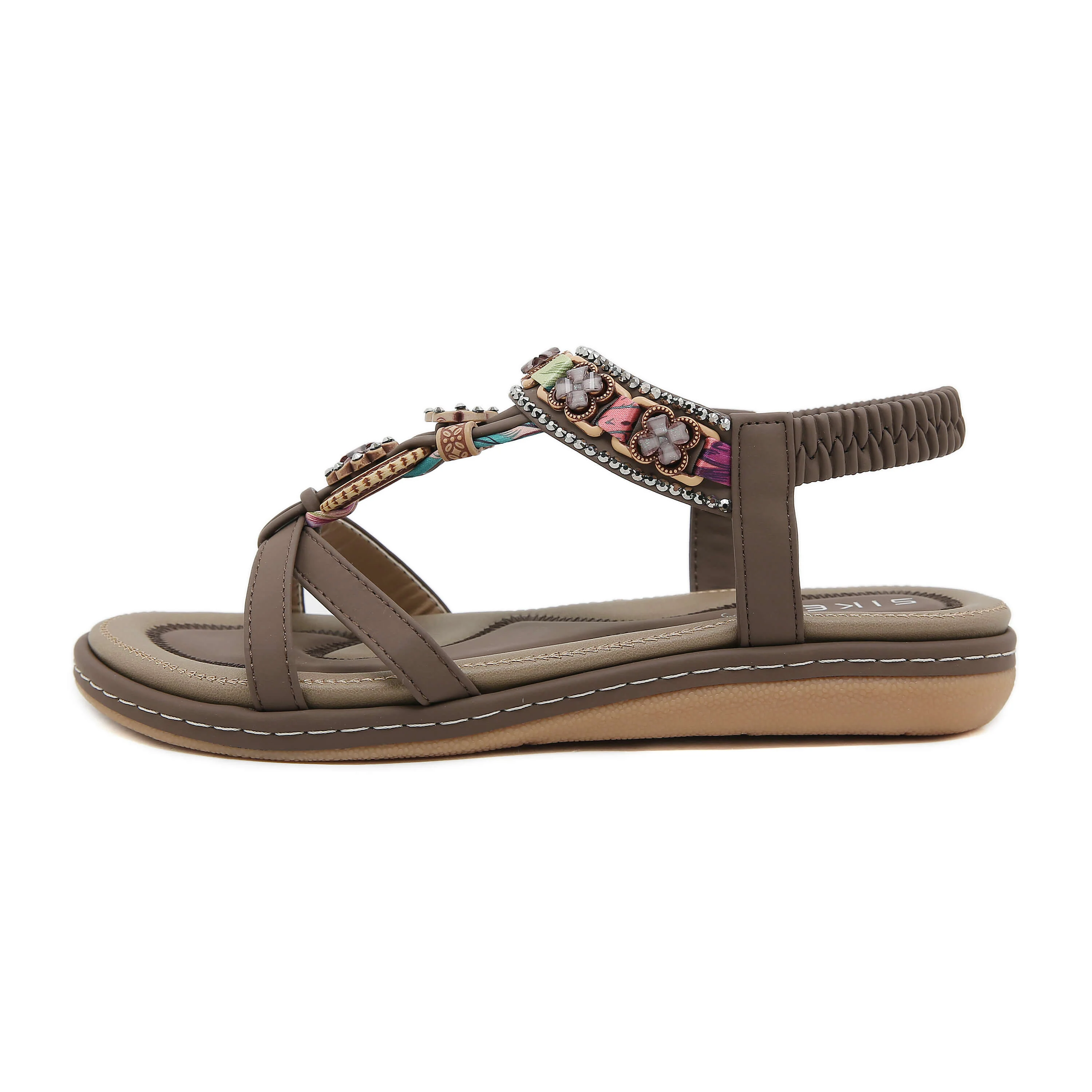 Siketu | Boho Daisy Beaded Cushioned Sandal - brown - Image 3