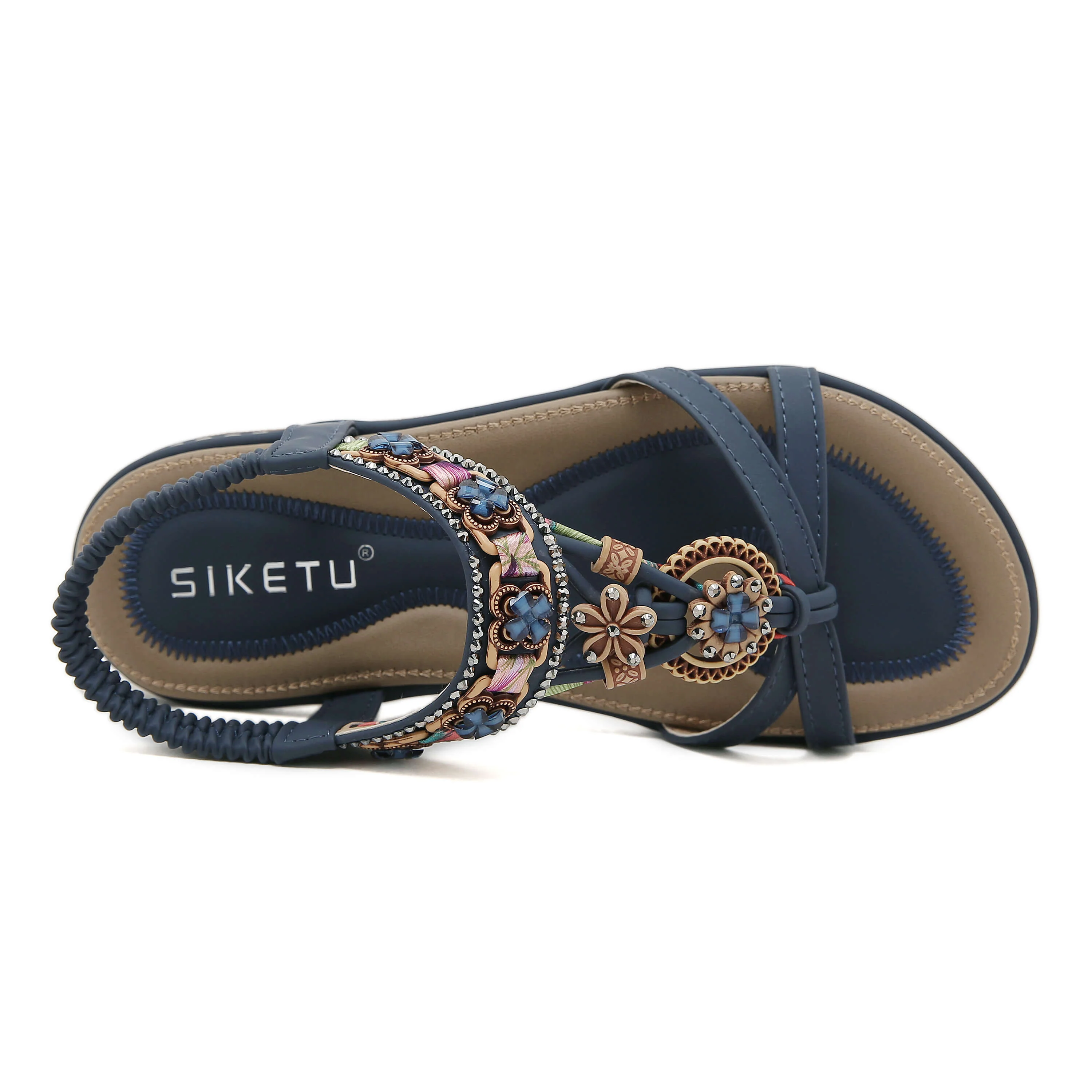 Siketu | Boho Daisy Beaded Cushioned Sandal - navy - Image 3
